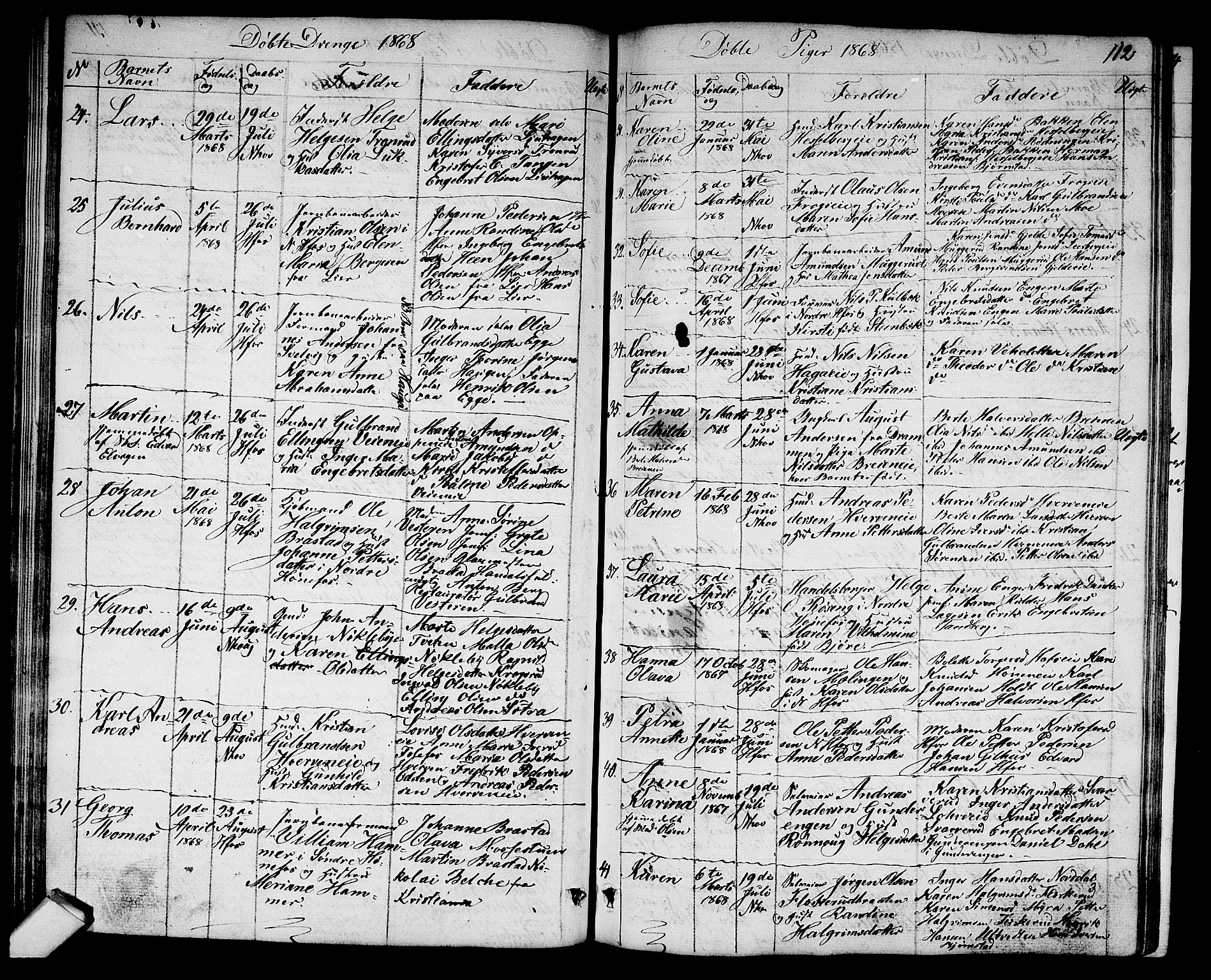 Norderhov kirkebøker, AV/SAKO-A-237/G/Ga/L0006: Parish register (copy) no. I 6, 1849-1876, p. 112