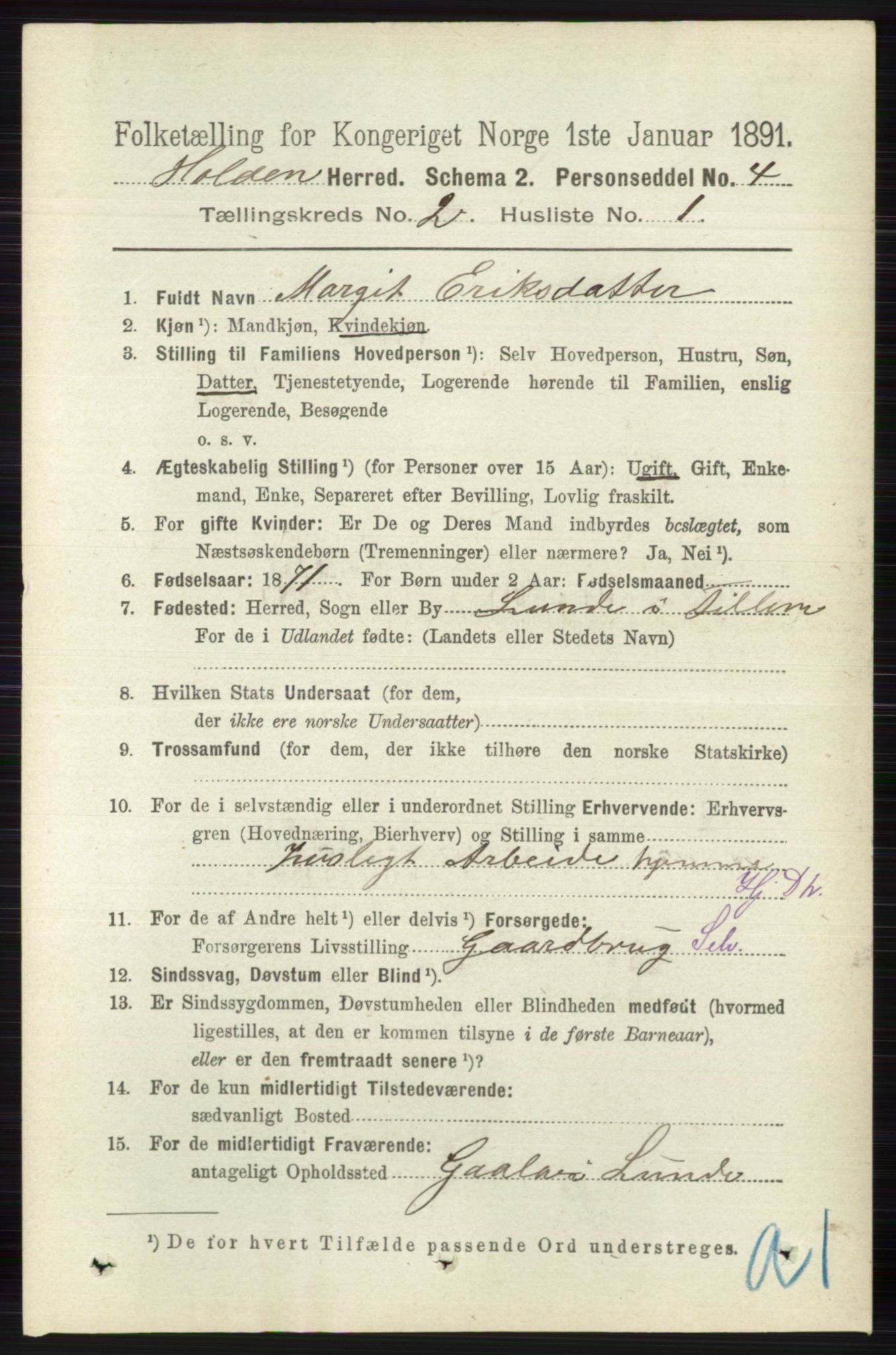 RA, 1891 census for 0819 Holla, 1891, p. 696