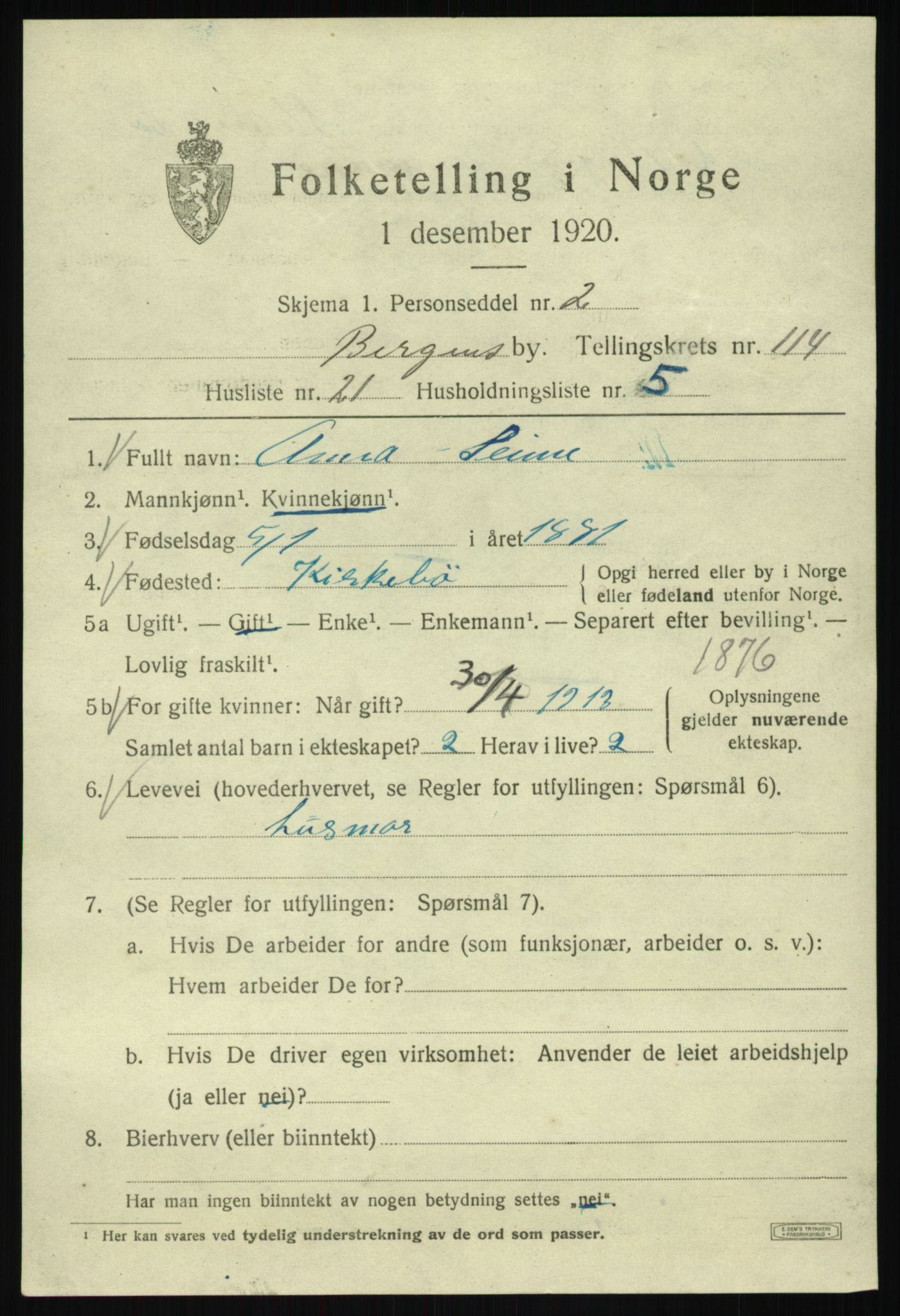 SAB, 1920 census for Bergen, 1920, p. 194928