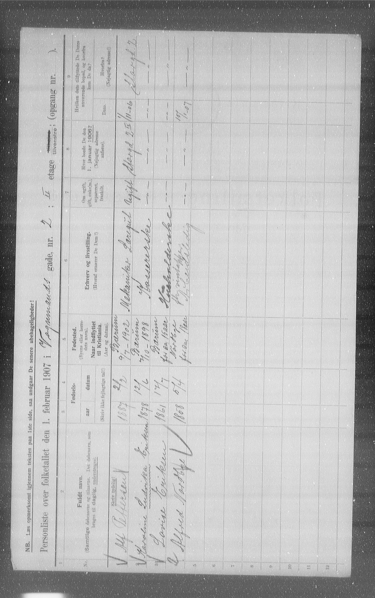 OBA, Municipal Census 1907 for Kristiania, 1907, p. 63131