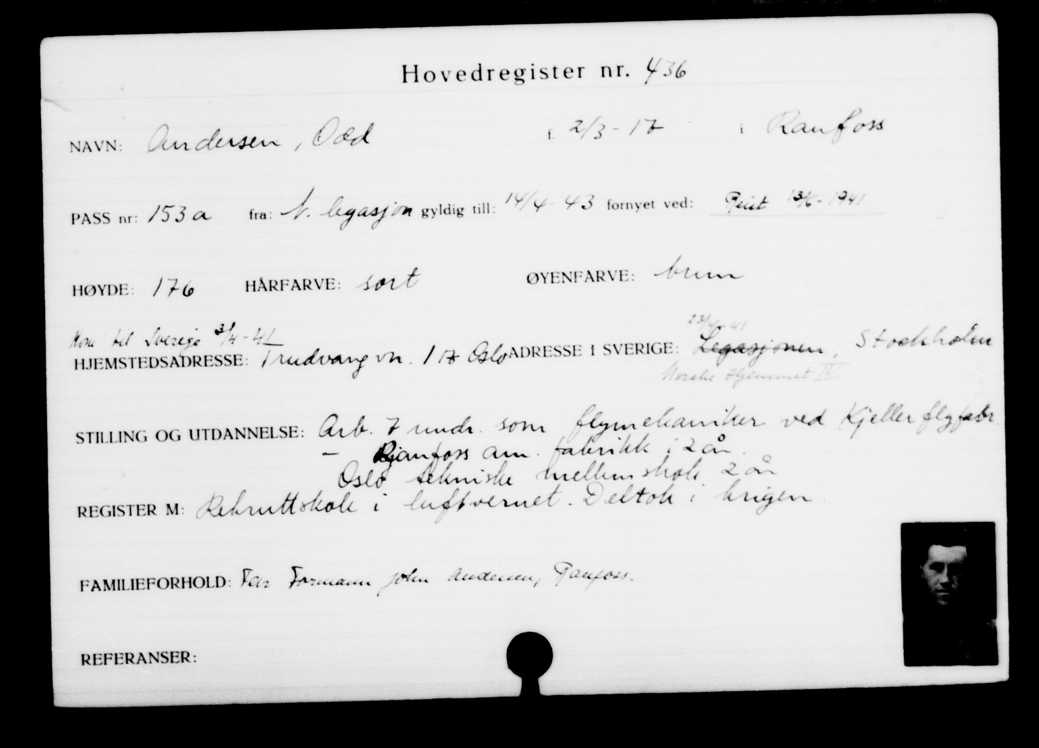 Utenriksstasjonene, Legasjonen i Stockholm, Flyktningkontoret, AV/RA-S-6753/V/Va/L0001: Kjesäterkartoteket, flyktninger med registreringsnr. 1-1000, 1940-1945, p. 679