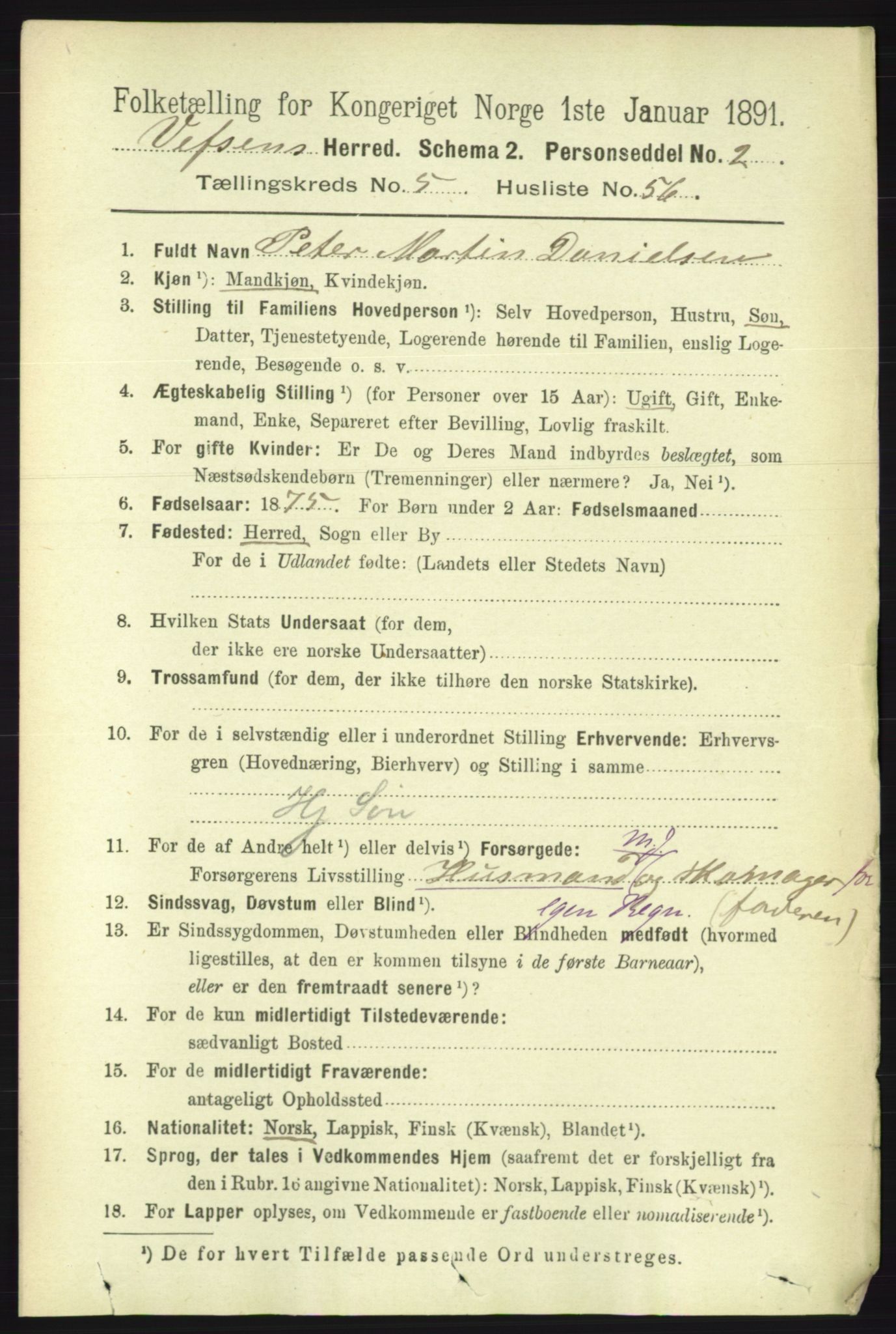 RA, 1891 census for 1824 Vefsn, 1891, p. 2511