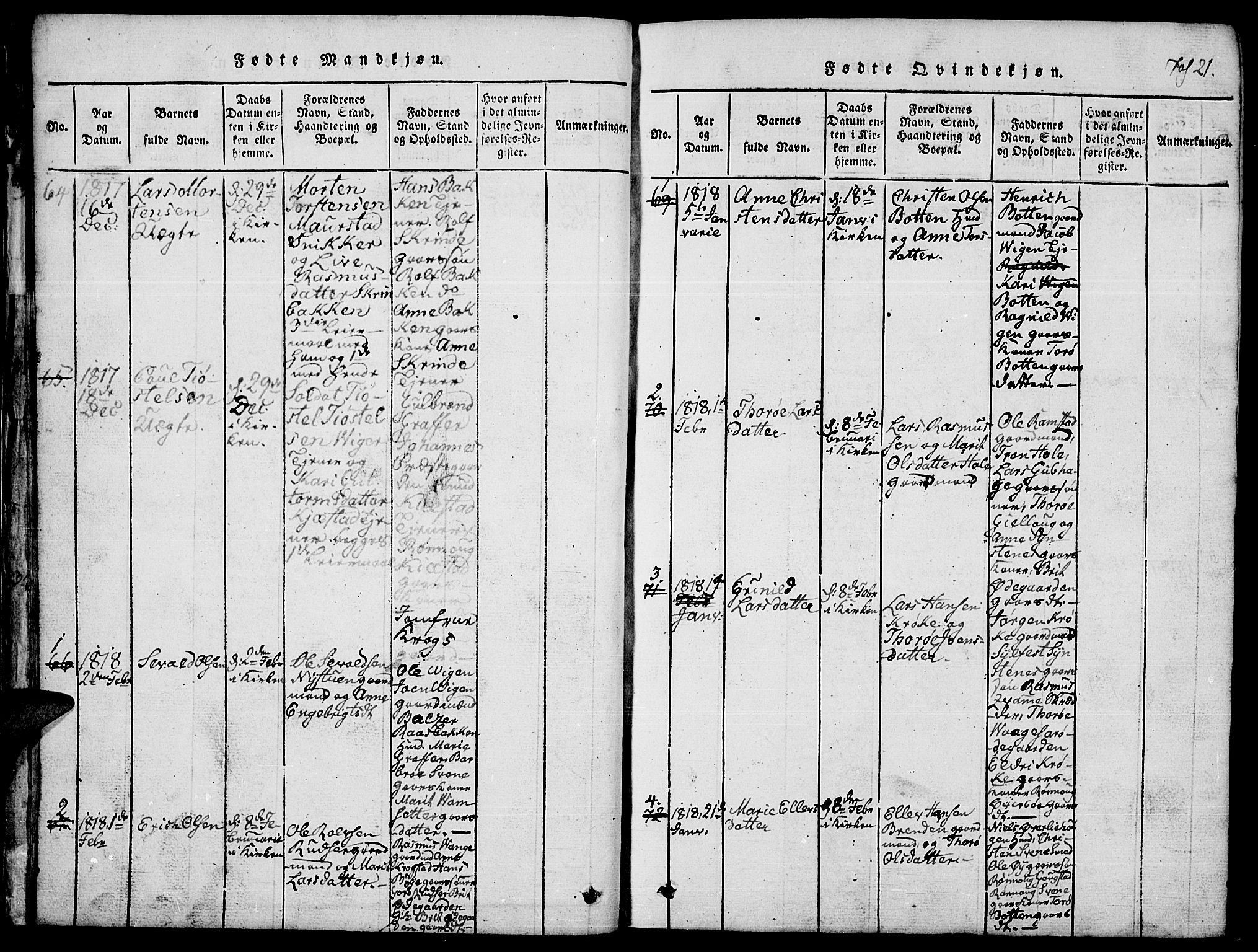 Lom prestekontor, SAH/PREST-070/L/L0001: Parish register (copy) no. 1, 1815-1836, p. 21