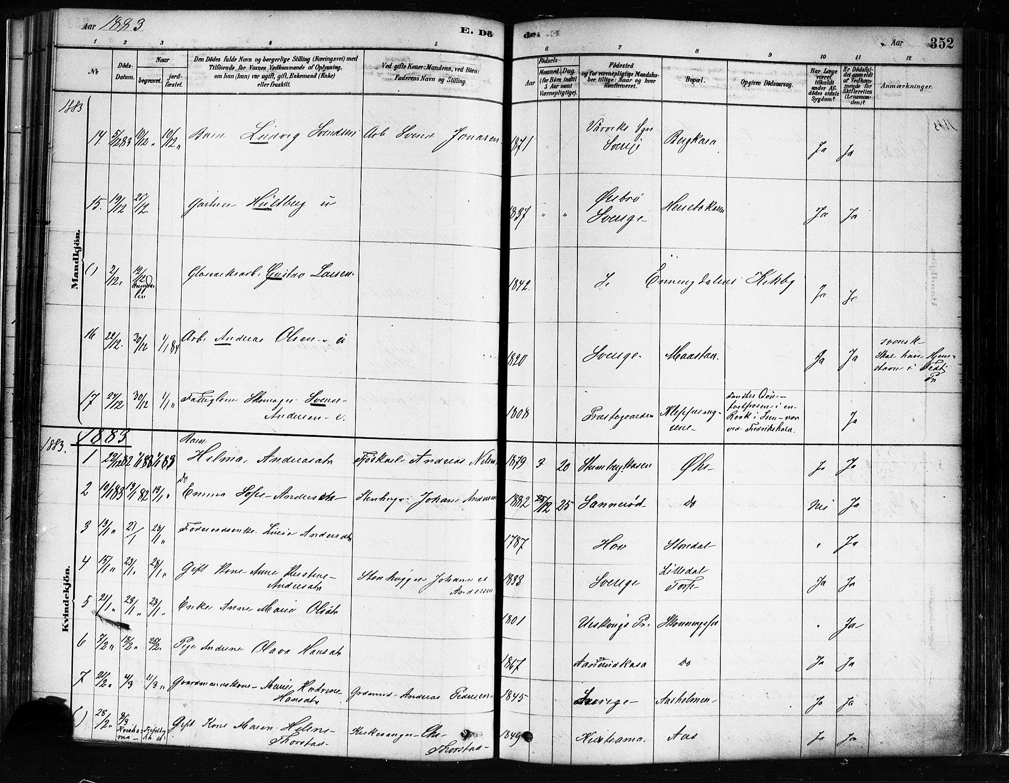 Idd prestekontor Kirkebøker, AV/SAO-A-10911/F/Fc/L0006b: Parish register (official) no. III 6B, 1878-1903, p. 352