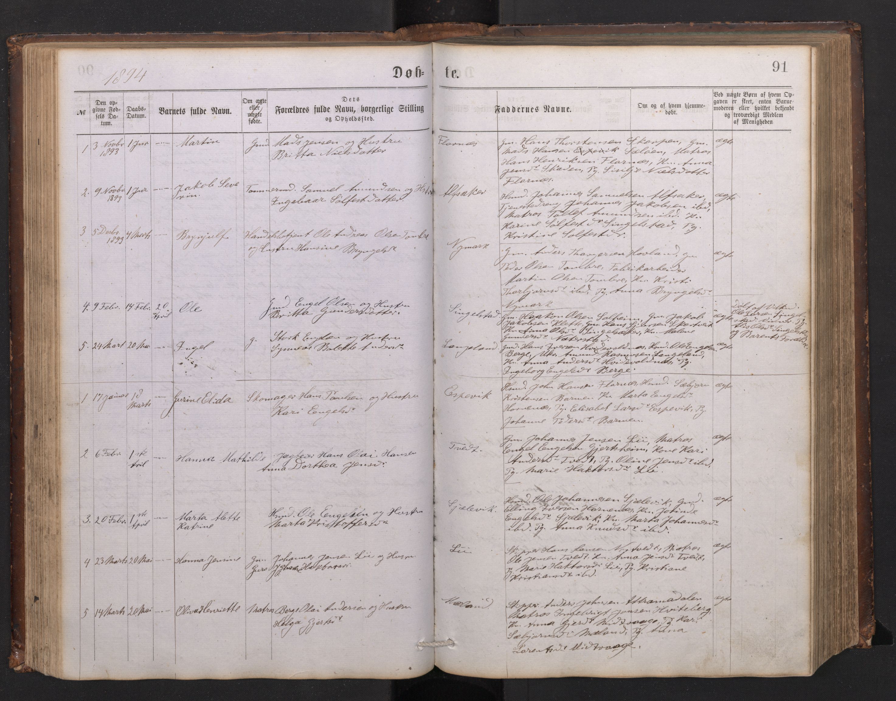 Tysnes sokneprestembete, SAB/A-78601/H/Hab: Parish register (copy) no. C 1, 1873-1895, p. 90b-91a