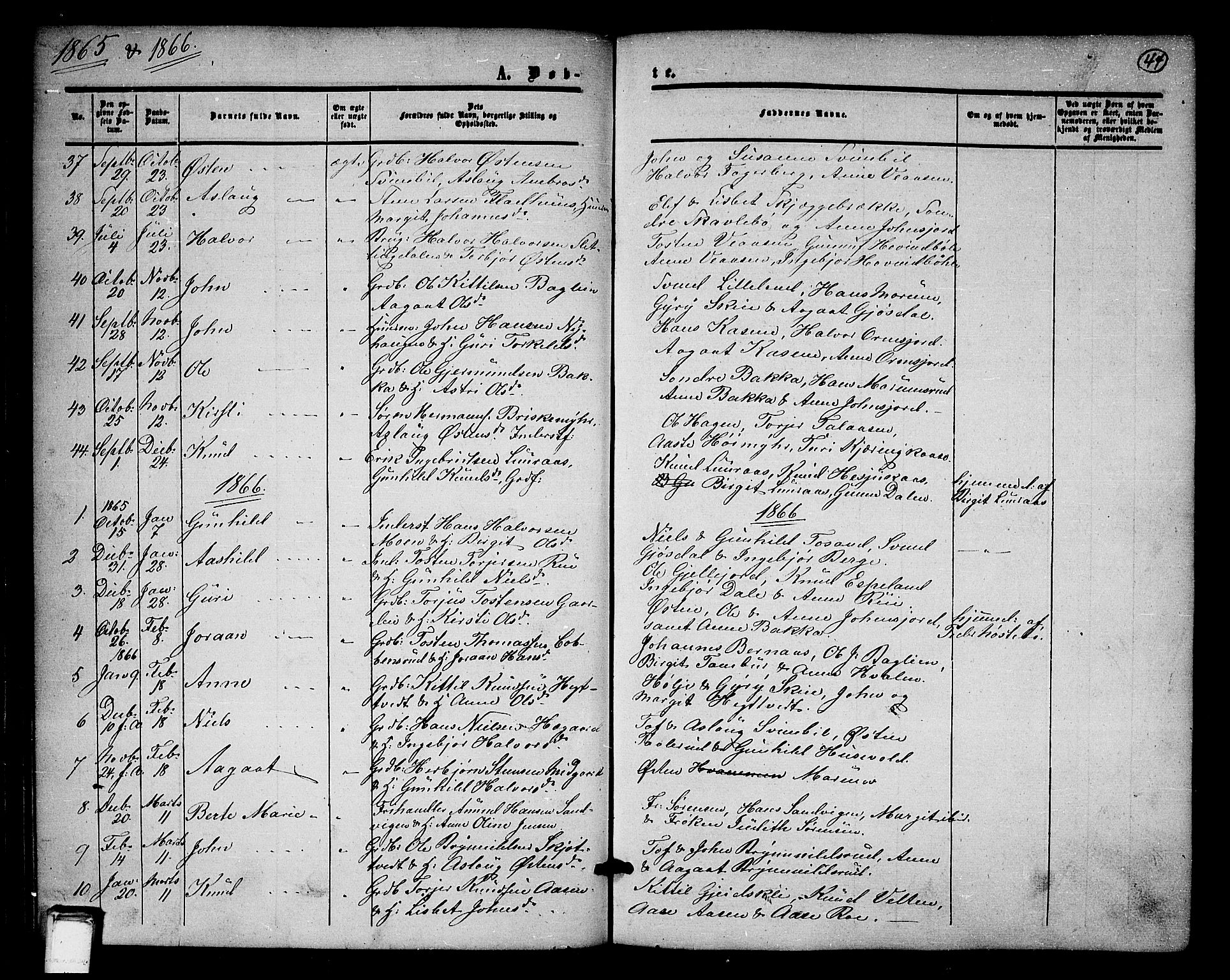 Tinn kirkebøker, SAKO/A-308/G/Ga/L0002: Parish register (copy) no. I 2, 1851-1883, p. 44