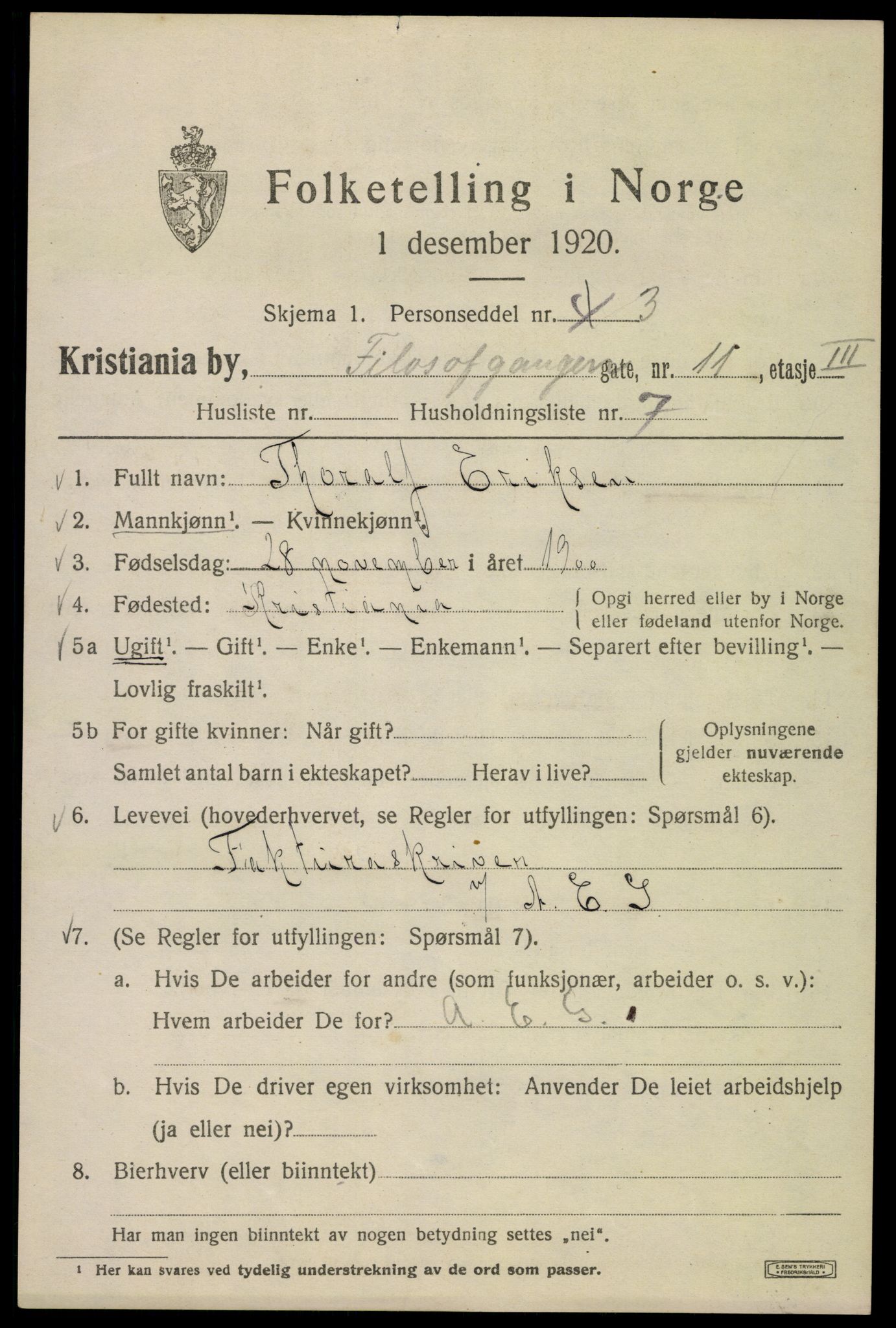 SAO, 1920 census for Kristiania, 1920, p. 229047