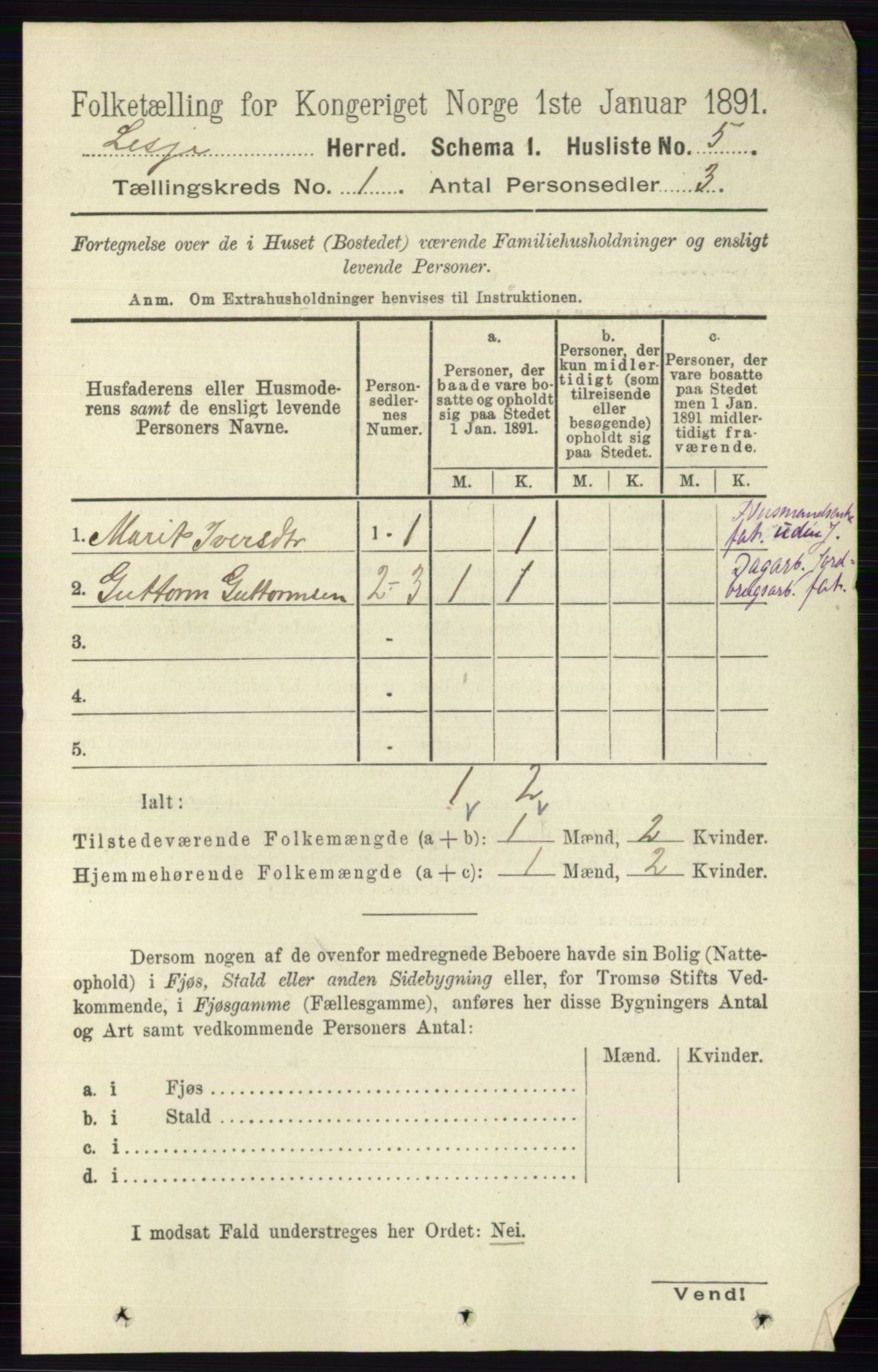 RA, 1891 census for 0512 Lesja, 1891, p. 27