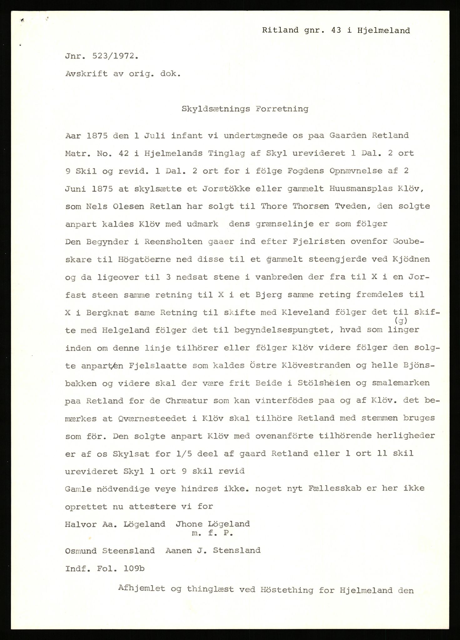 Statsarkivet i Stavanger, AV/SAST-A-101971/03/Y/Yj/L0069: Avskrifter sortert etter gårdsnavn: Riske - Rosland store, 1750-1930, p. 217