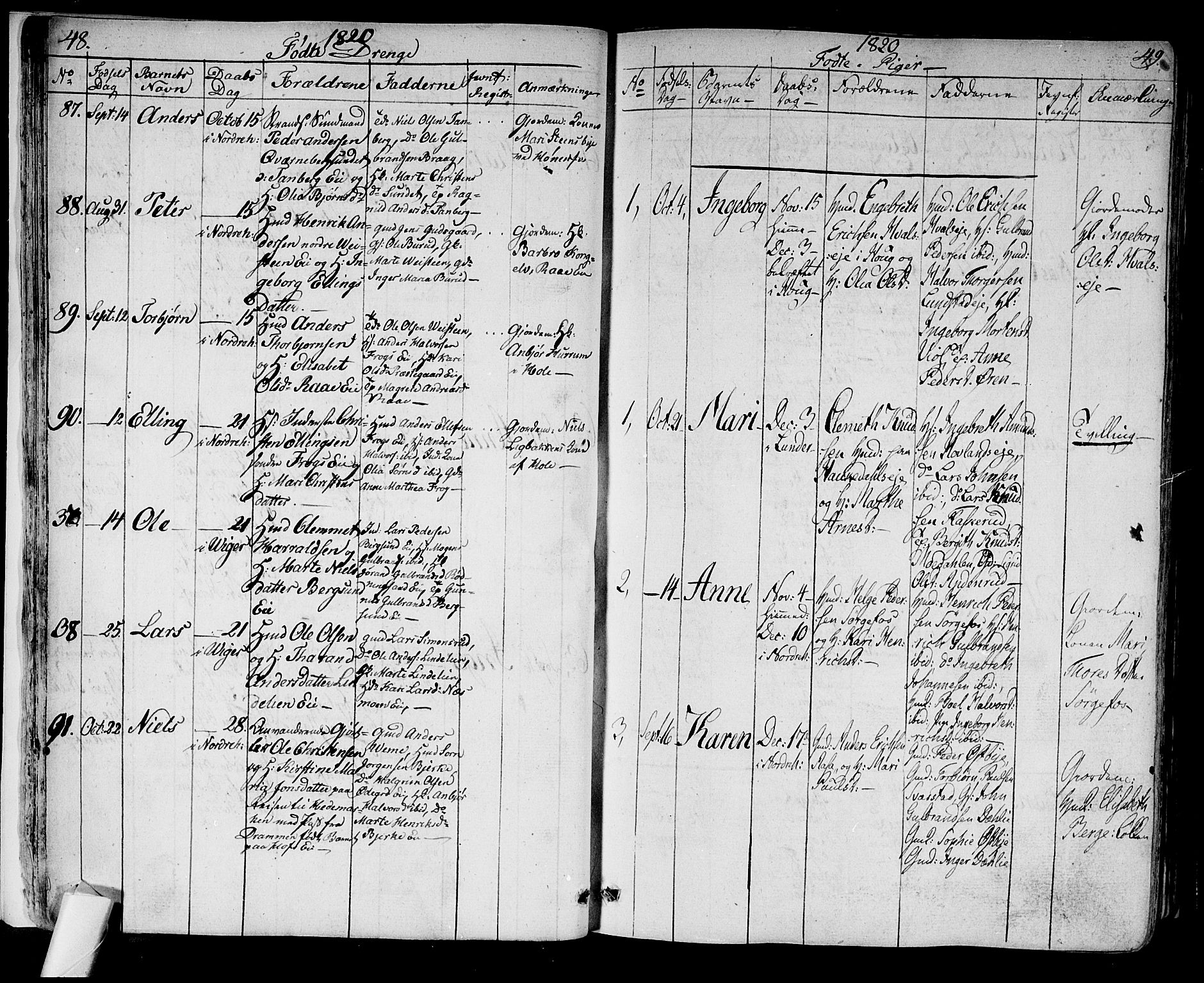 Norderhov kirkebøker, AV/SAKO-A-237/F/Fa/L0009: Parish register (official) no. 9, 1819-1837, p. 48-49