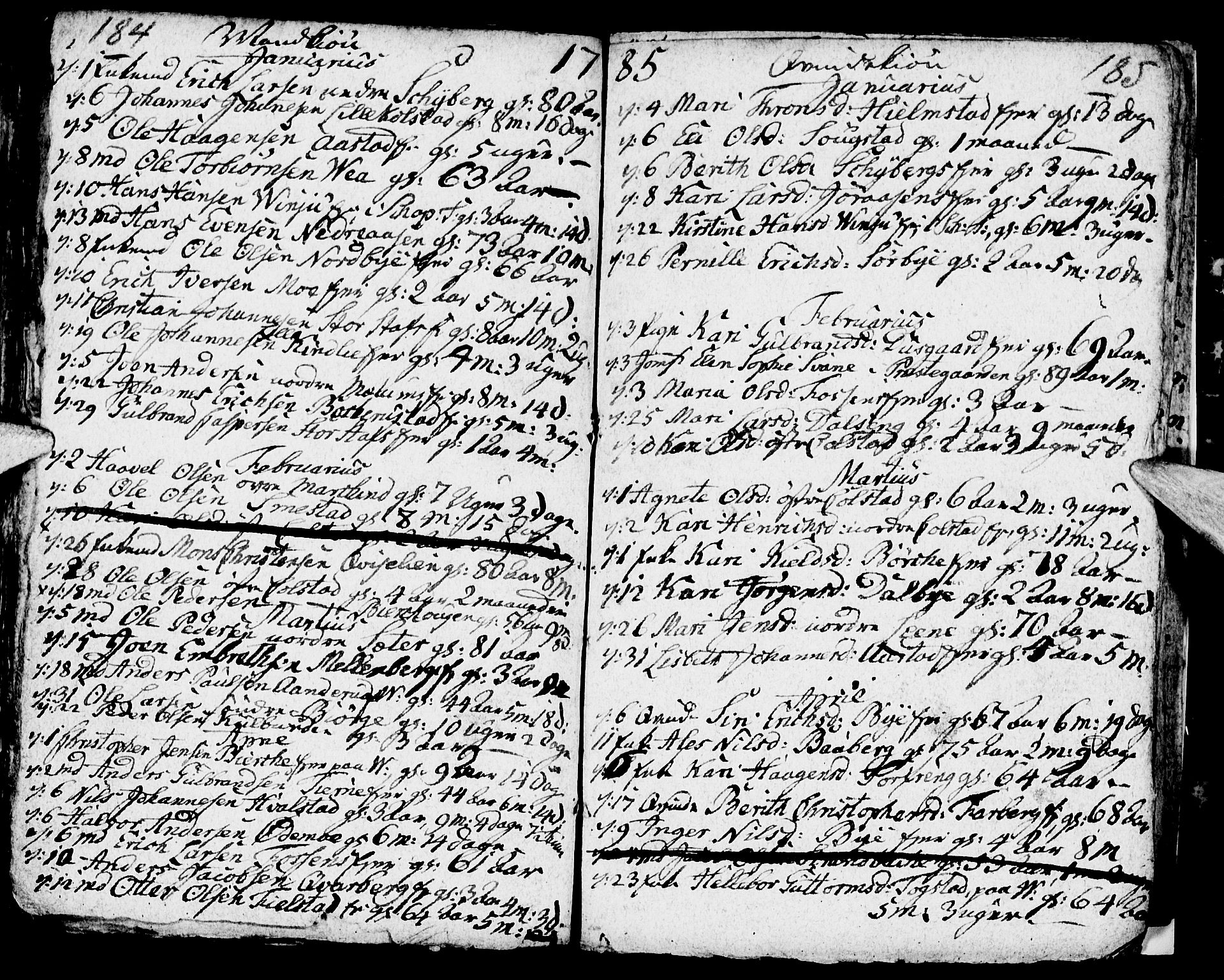 Ringsaker prestekontor, SAH/PREST-014/I/Ia/L0005/0004: Parish register draft no. 1D, 1785-1789, p. 184-185