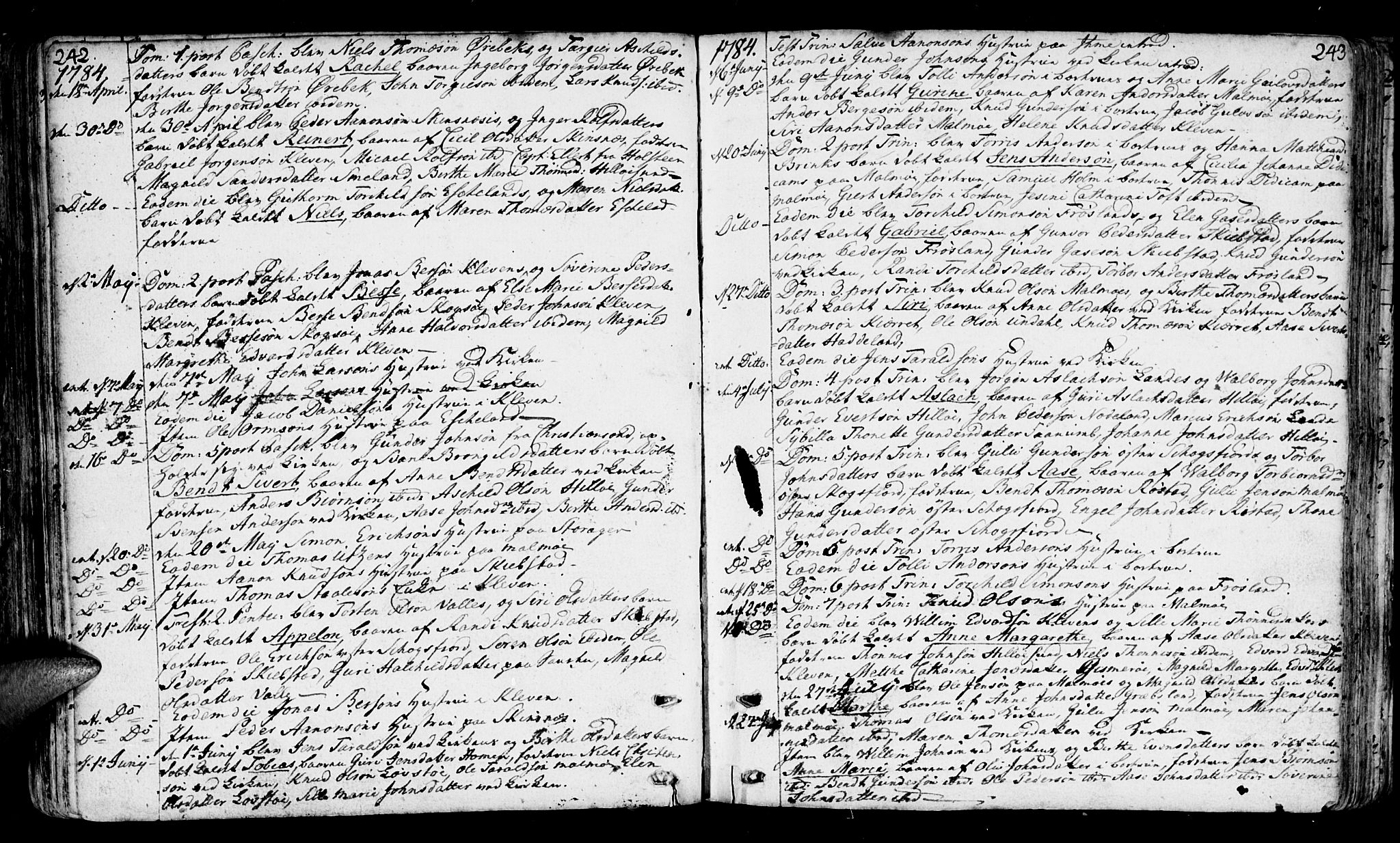 Mandal sokneprestkontor, SAK/1111-0030/F/Fa/Faa/L0003: Parish register (official) no. A 3, 1748-1794, p. 242-243