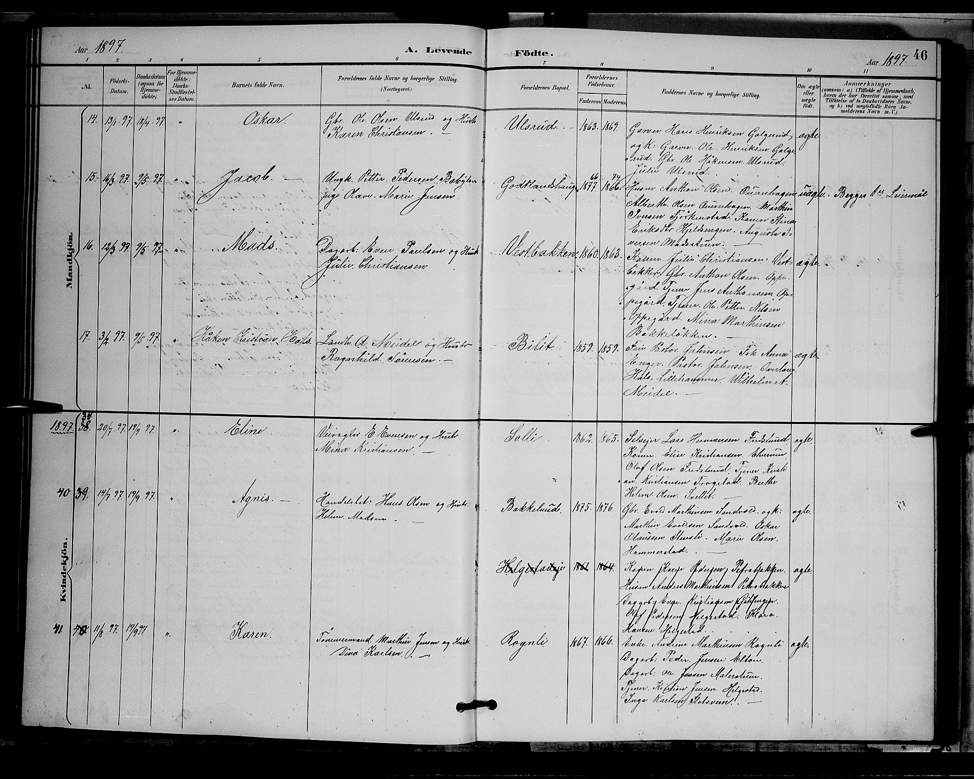 Østre Toten prestekontor, SAH/PREST-104/H/Ha/Hab/L0006: Parish register (copy) no. 6, 1893-1901, p. 46