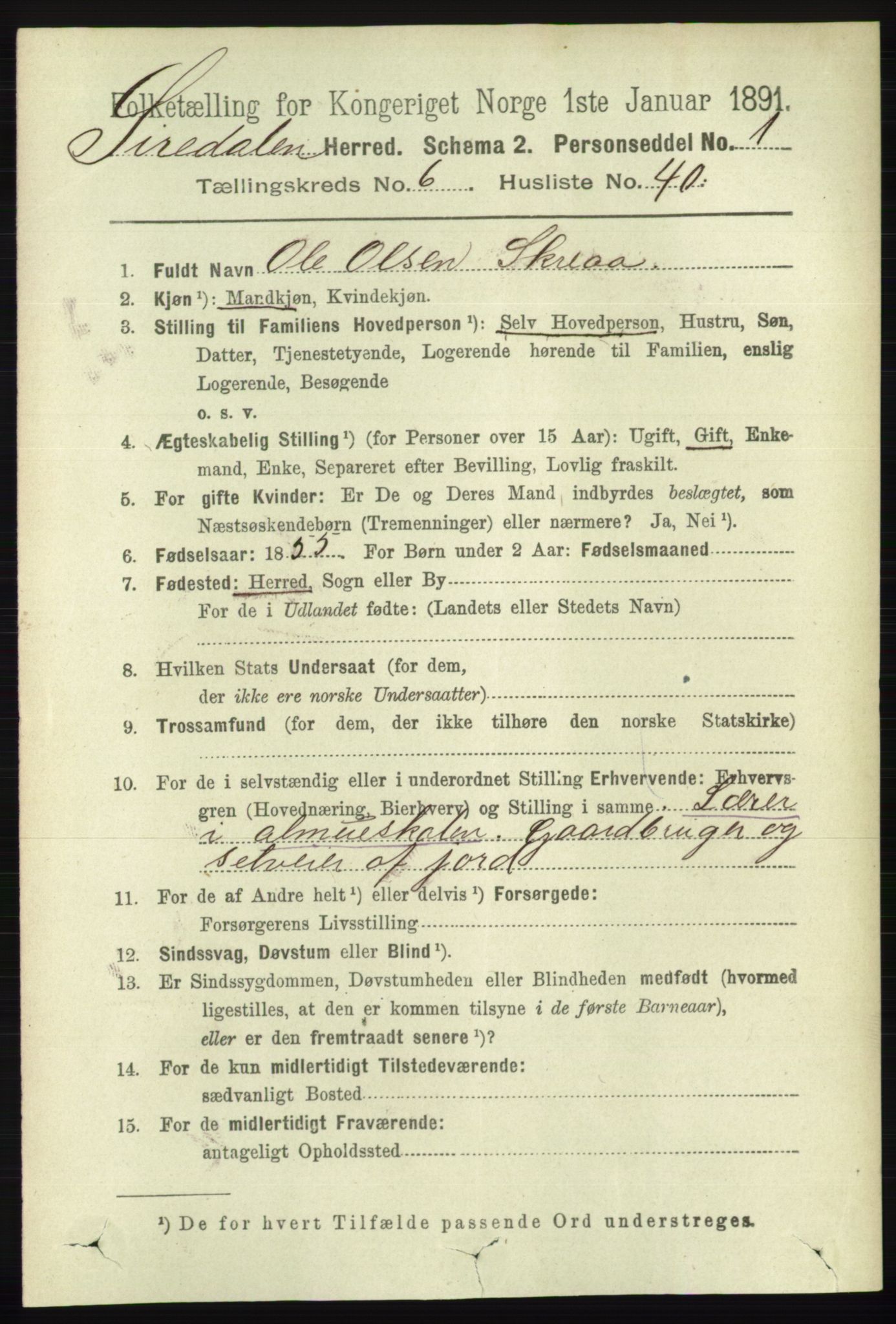 RA, 1891 census for 1046 Sirdal, 1891, p. 1908