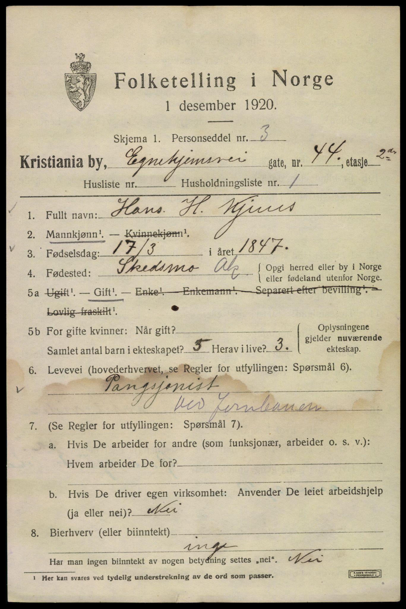 SAO, 1920 census for Kristiania, 1920, p. 210327