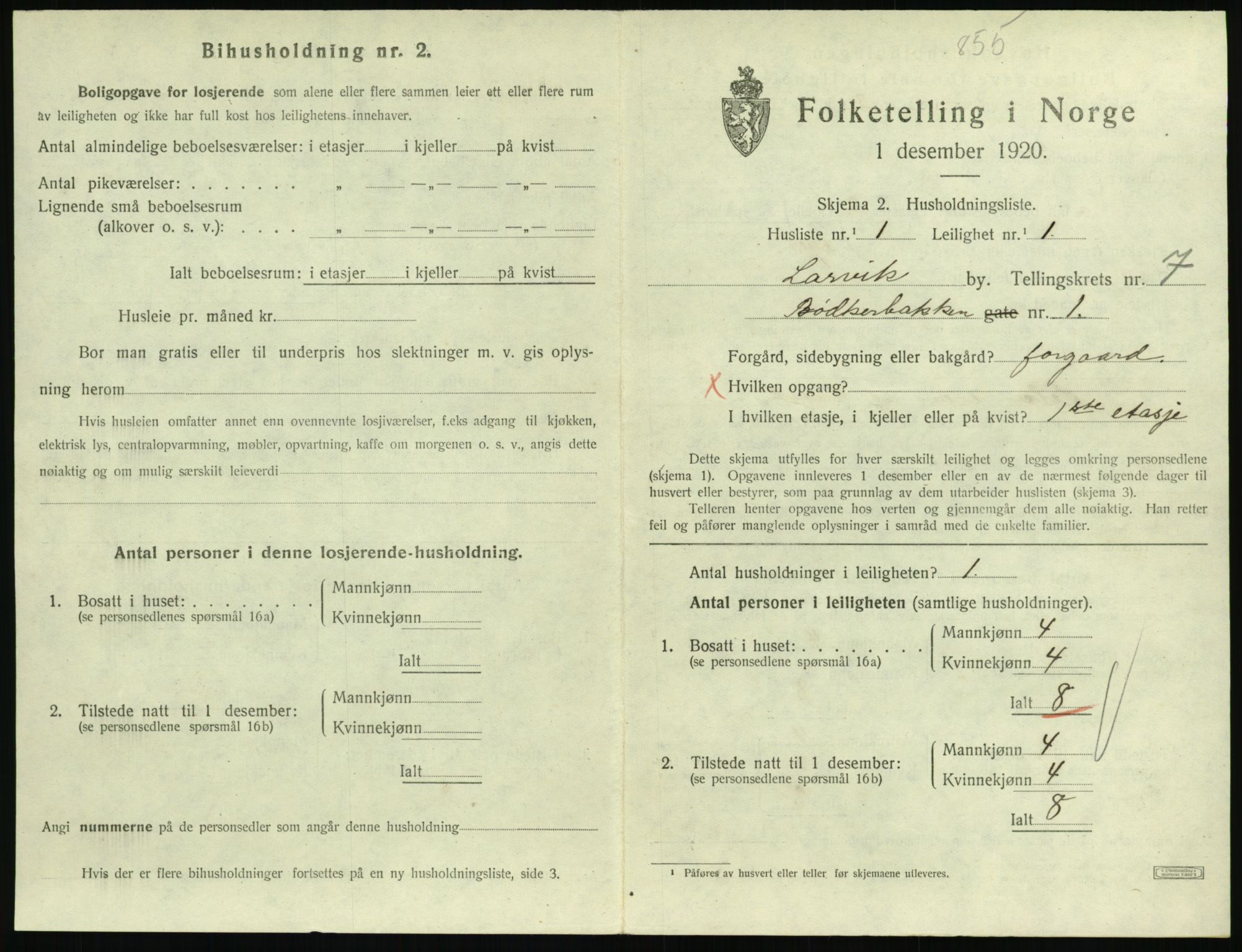 SAKO, 1920 census for Larvik, 1920, p. 6070