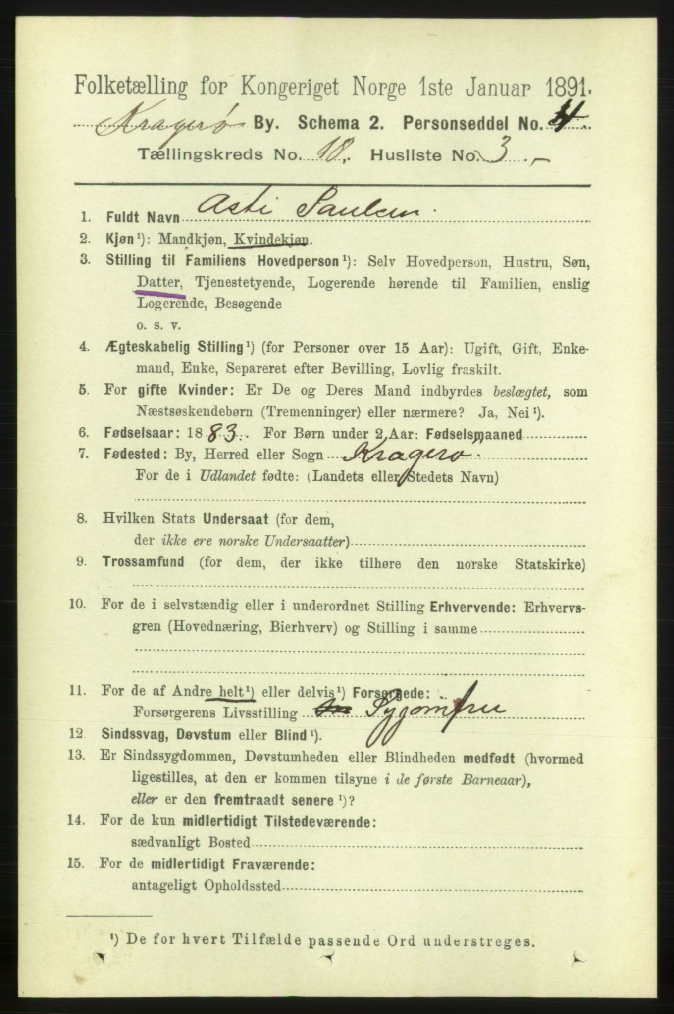 RA, 1891 census for 0801 Kragerø, 1891, p. 4468