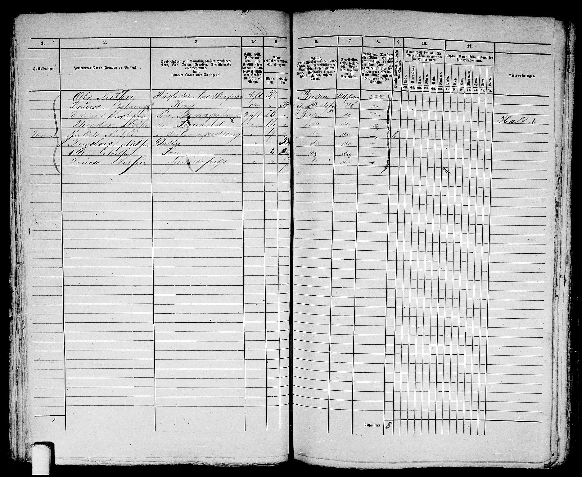 RA, 1865 census for Bergen, 1865, p. 165