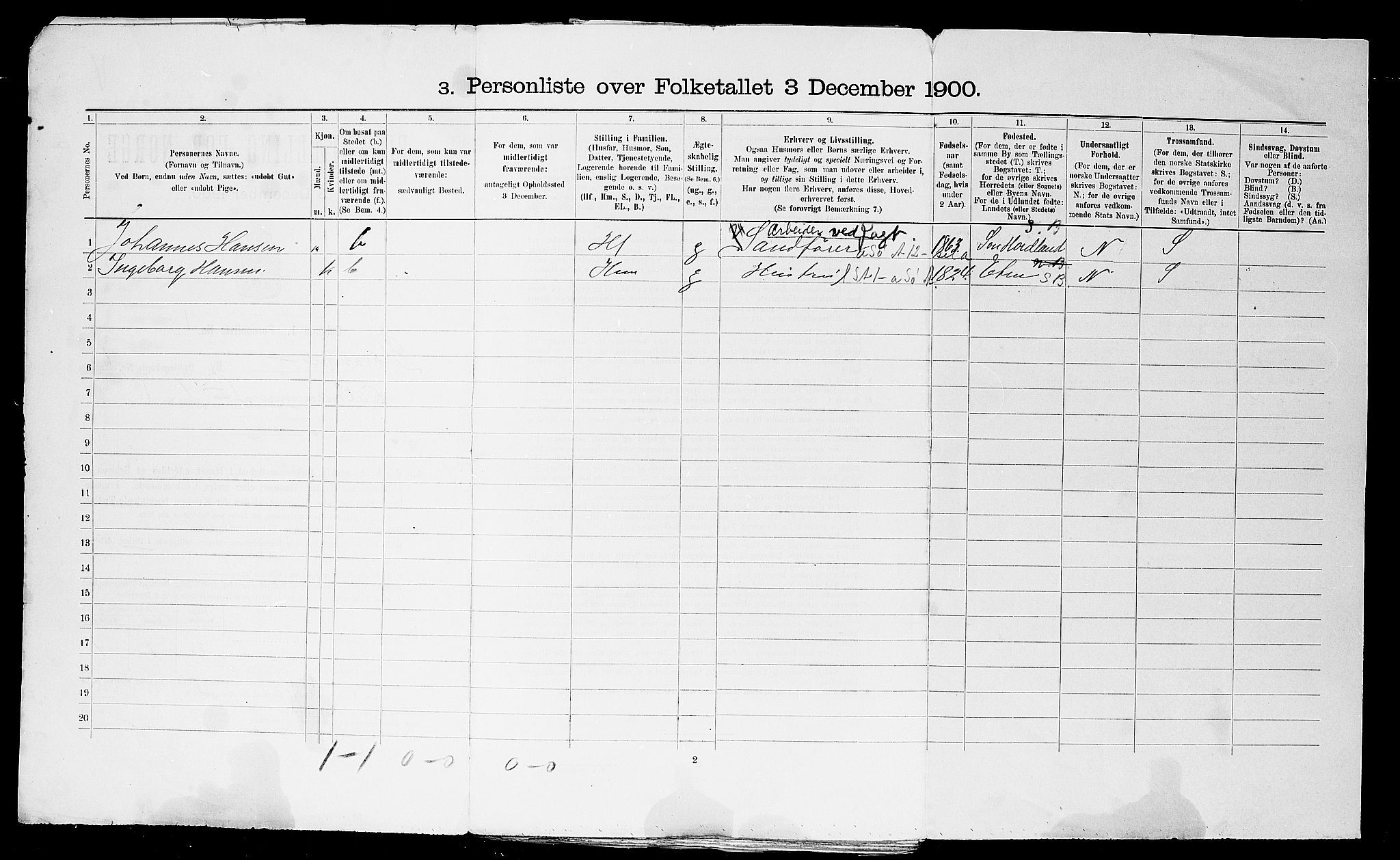 SAST, 1900 census for Stavanger, 1900, p. 233