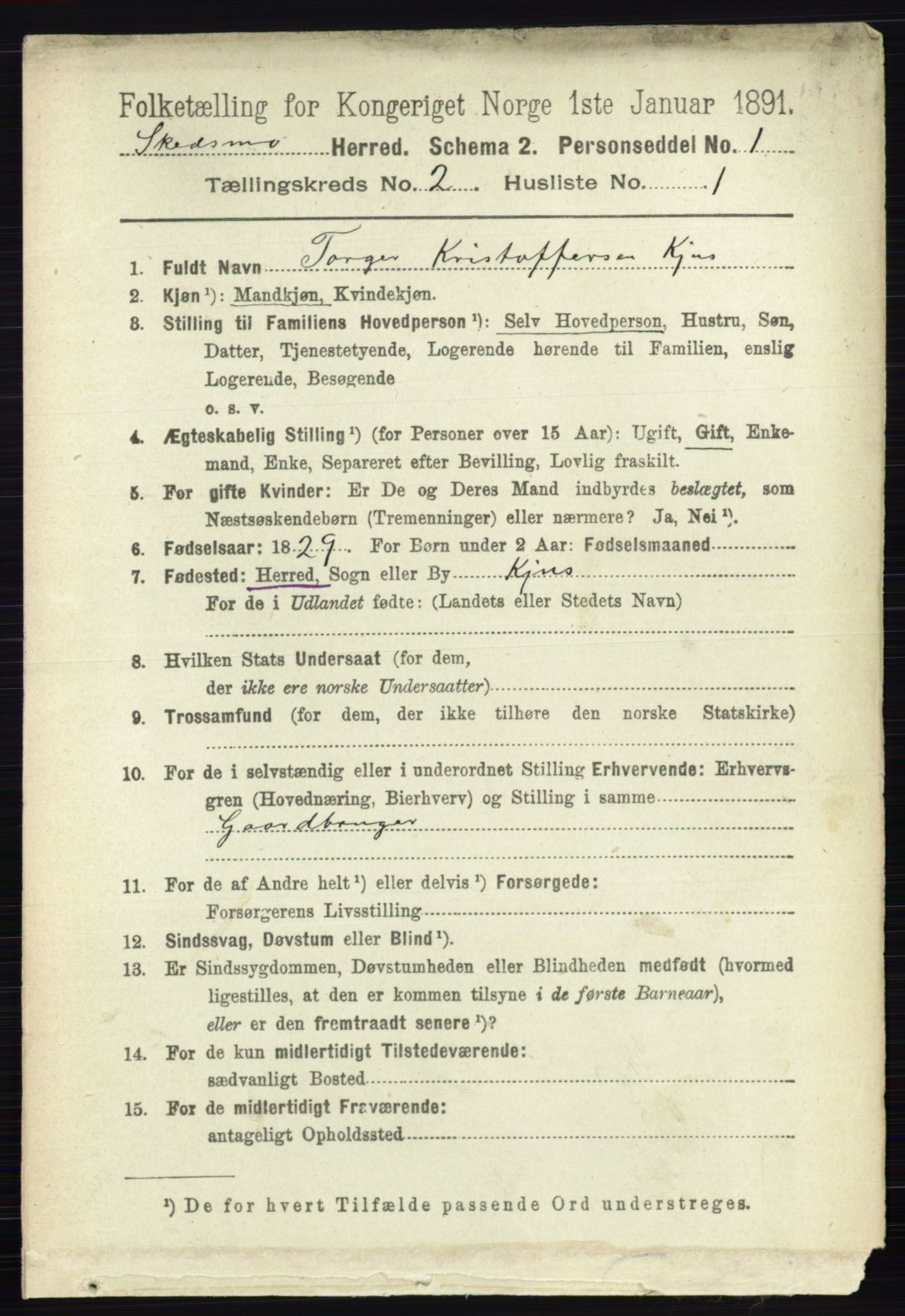 RA, 1891 census for 0231 Skedsmo, 1891, p. 605