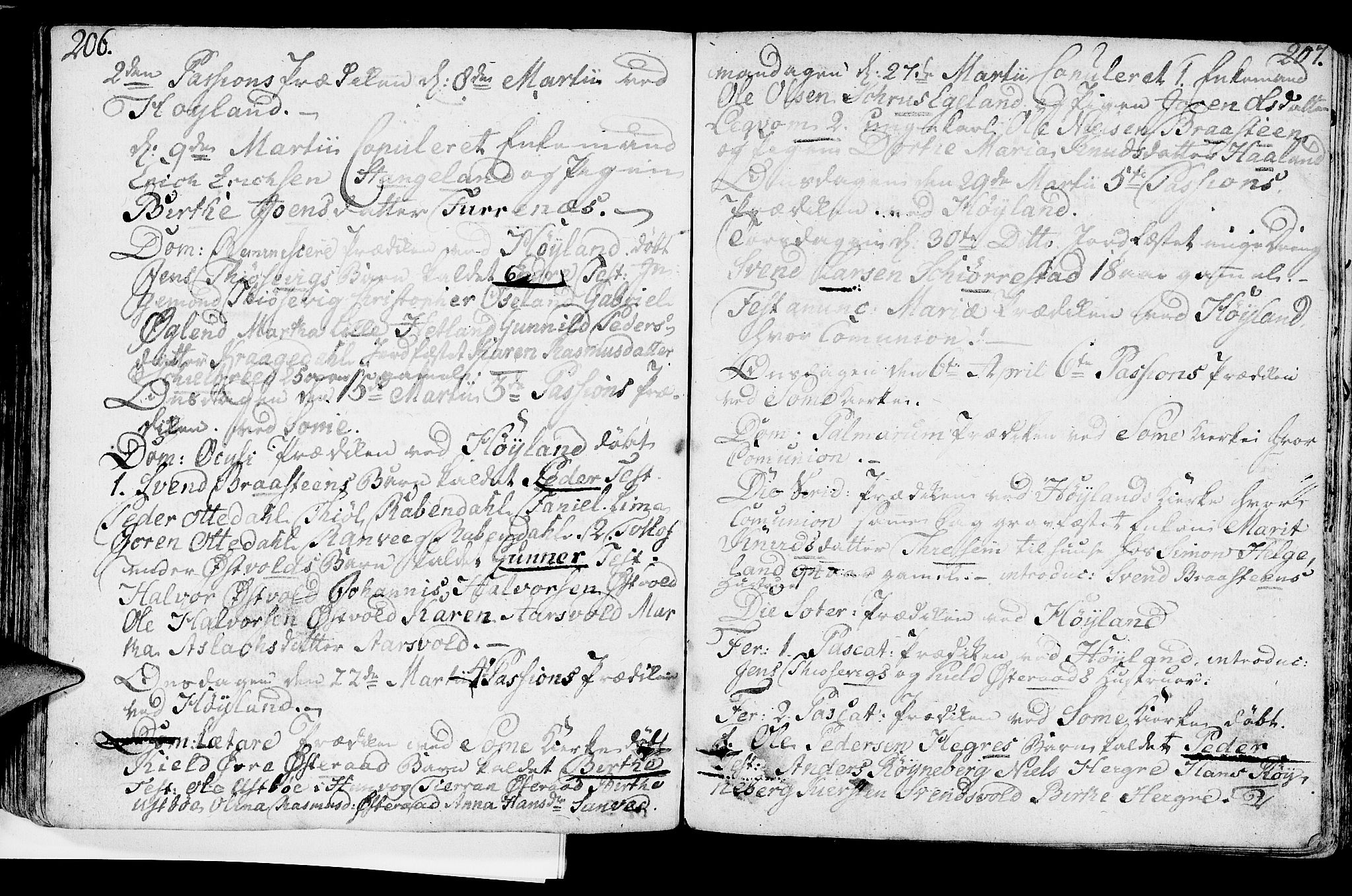 Høyland sokneprestkontor, SAST/A-101799/001/30BA/L0004: Parish register (official) no. A 4, 1784-1803, p. 206-207