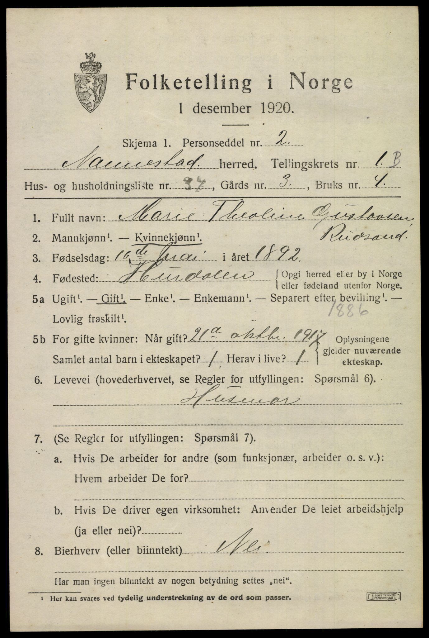 SAO, 1920 census for Nannestad, 1920, p. 2283