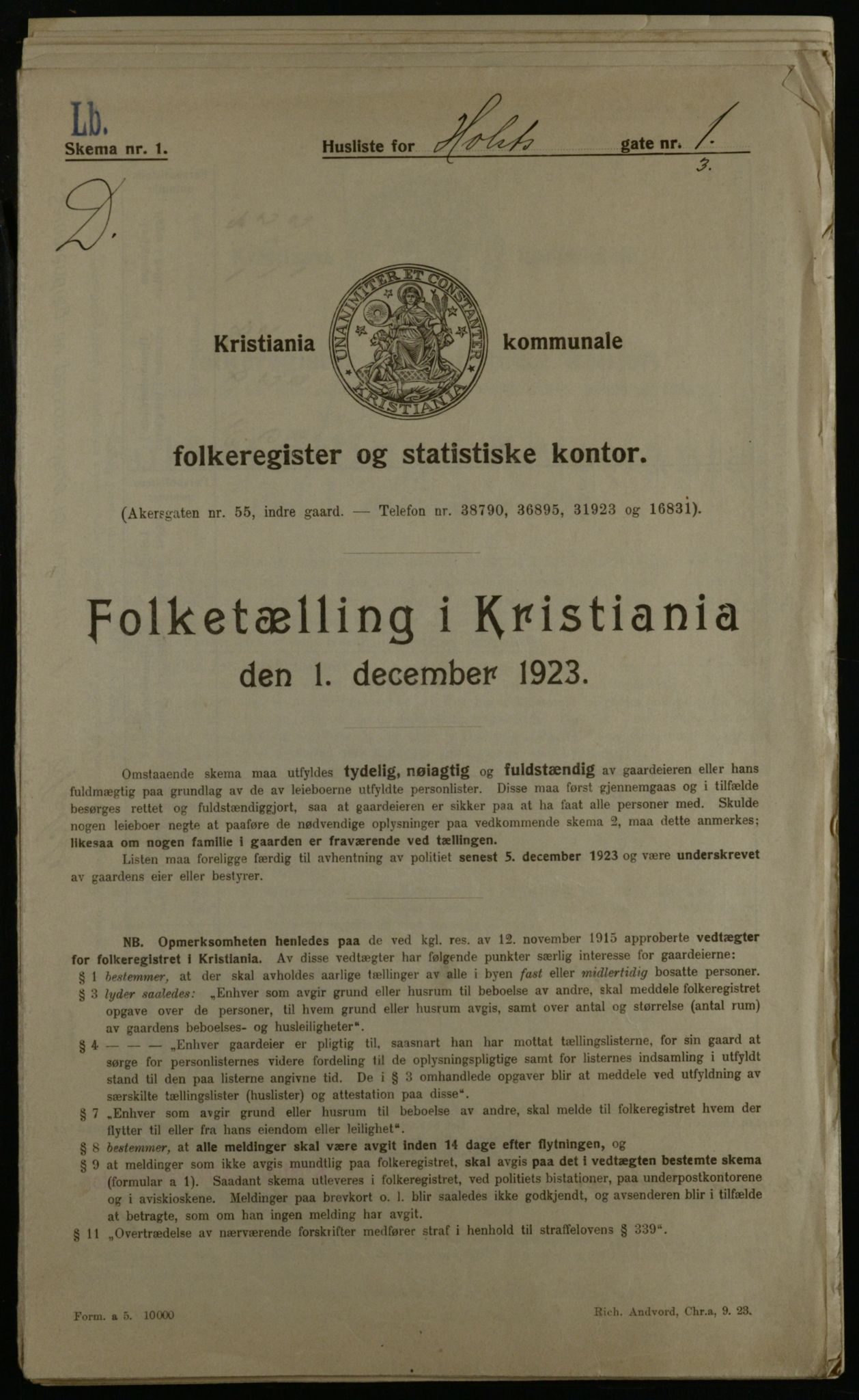 OBA, Municipal Census 1923 for Kristiania, 1923, p. 45731