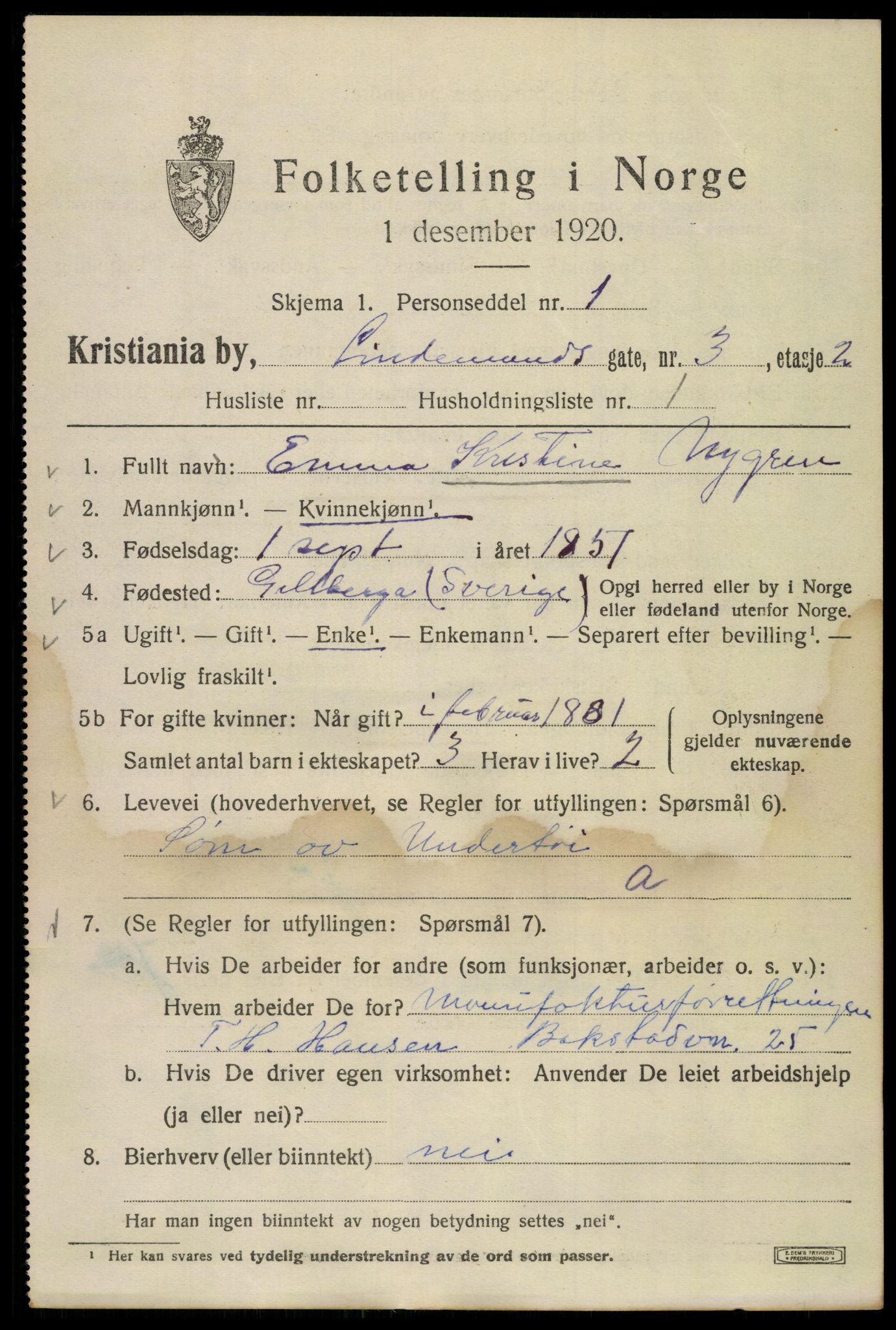 SAO, 1920 census for Kristiania, 1920, p. 364747