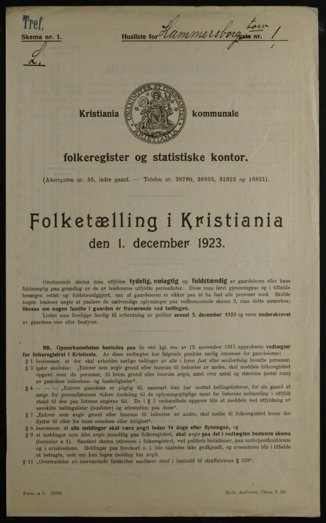 OBA, Municipal Census 1923 for Kristiania, 1923, p. 38517