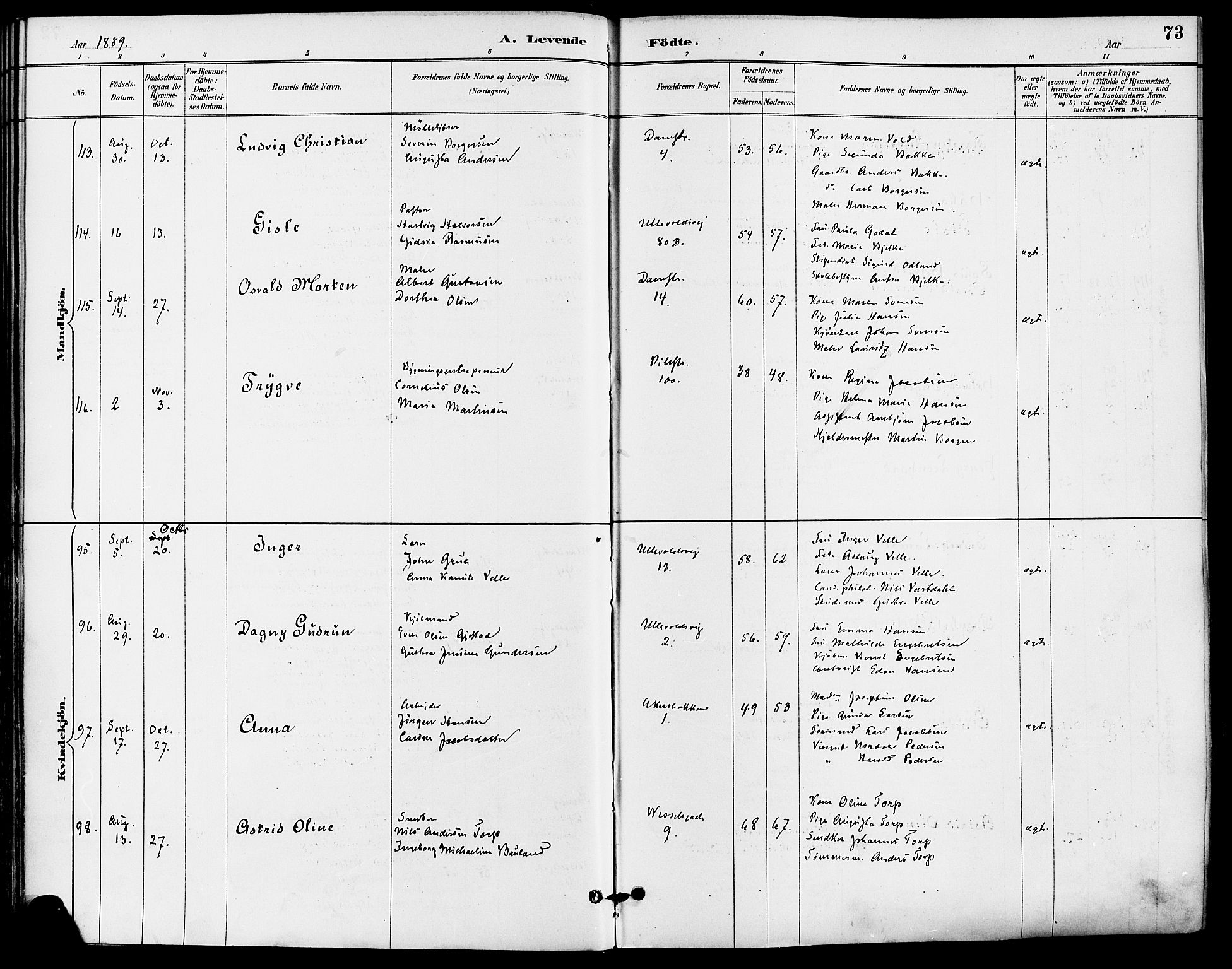 Gamle Aker prestekontor Kirkebøker, AV/SAO-A-10617a/F/L0008: Parish register (official) no. 8, 1887-1896, p. 73