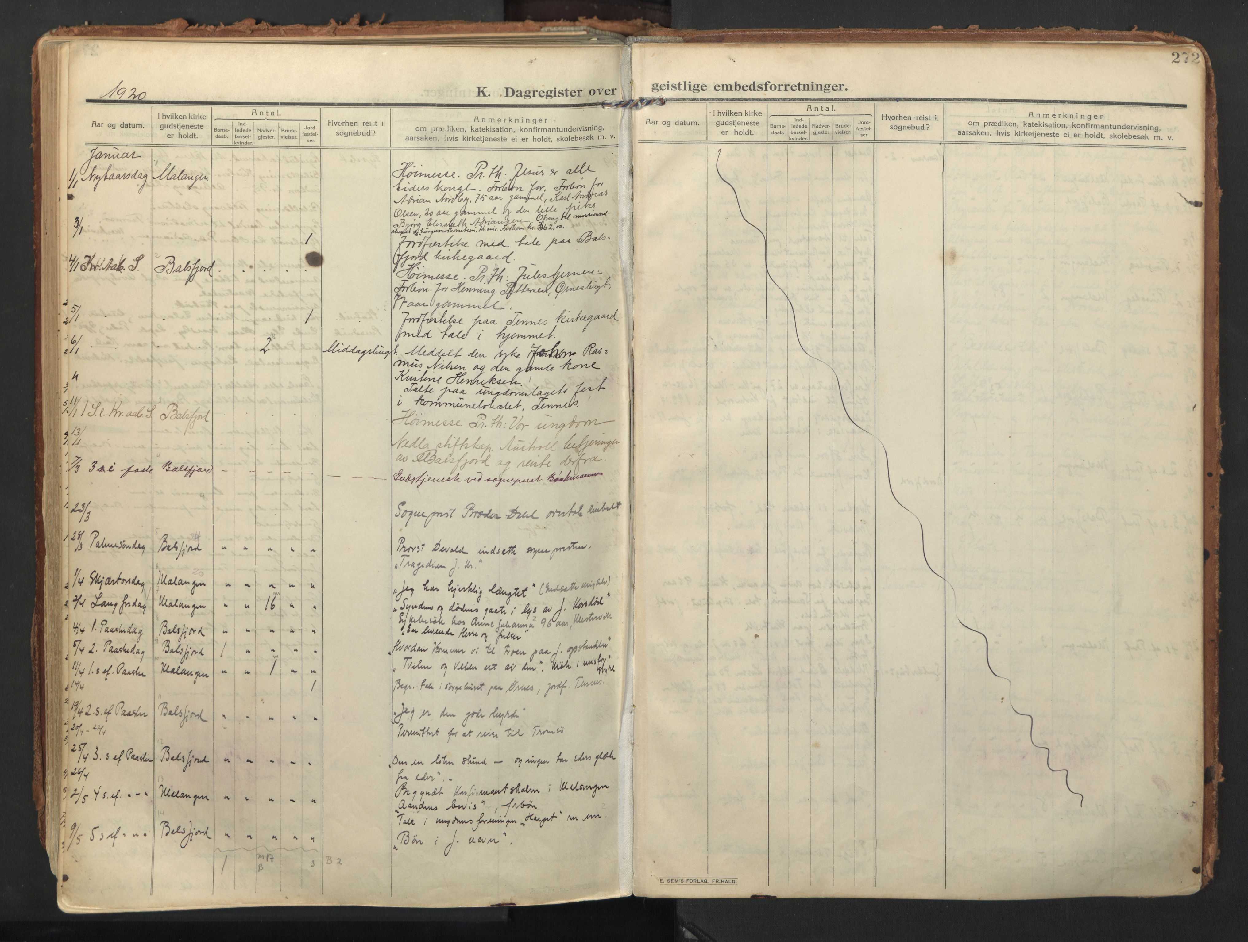 Balsfjord sokneprestembete, SATØ/S-1303/G/Ga/L0009kirke: Parish register (official) no. 9, 1909-1921, p. 272