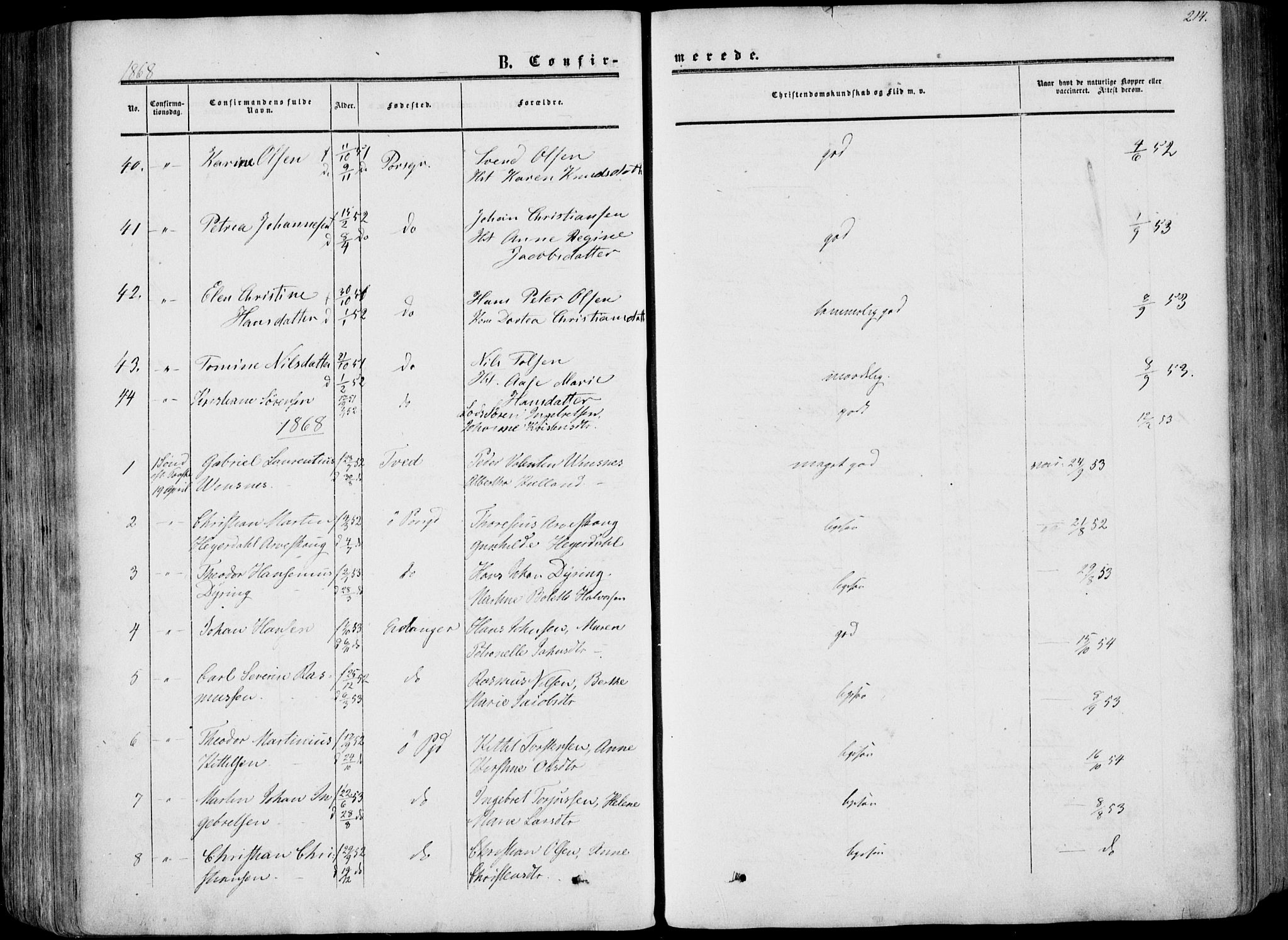 Porsgrunn kirkebøker , AV/SAKO-A-104/F/Fa/L0007: Parish register (official) no. 7, 1858-1877, p. 214