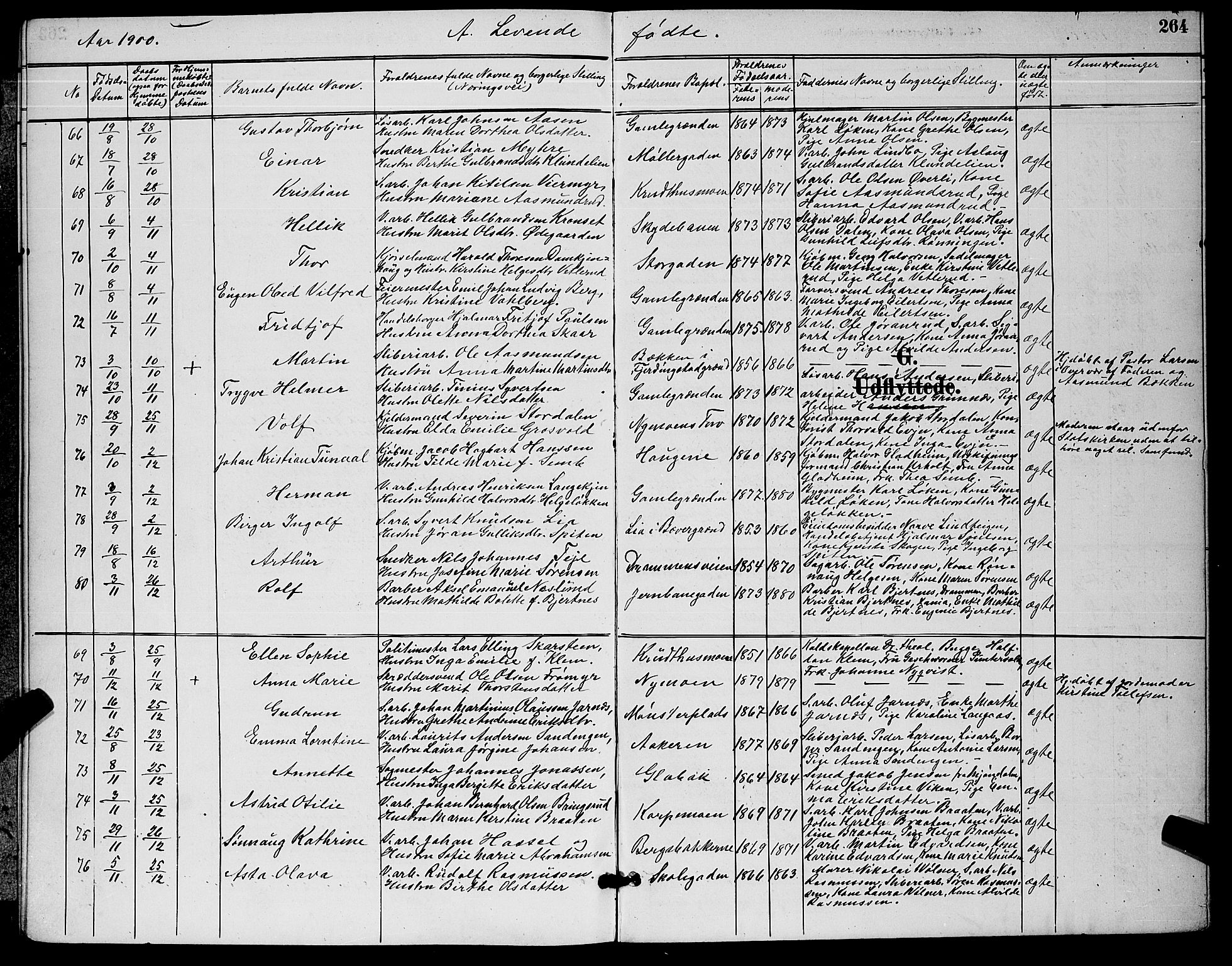 Kongsberg kirkebøker, AV/SAKO-A-22/G/Ga/L0006: Parish register (copy) no. 6, 1890-1901, p. 264