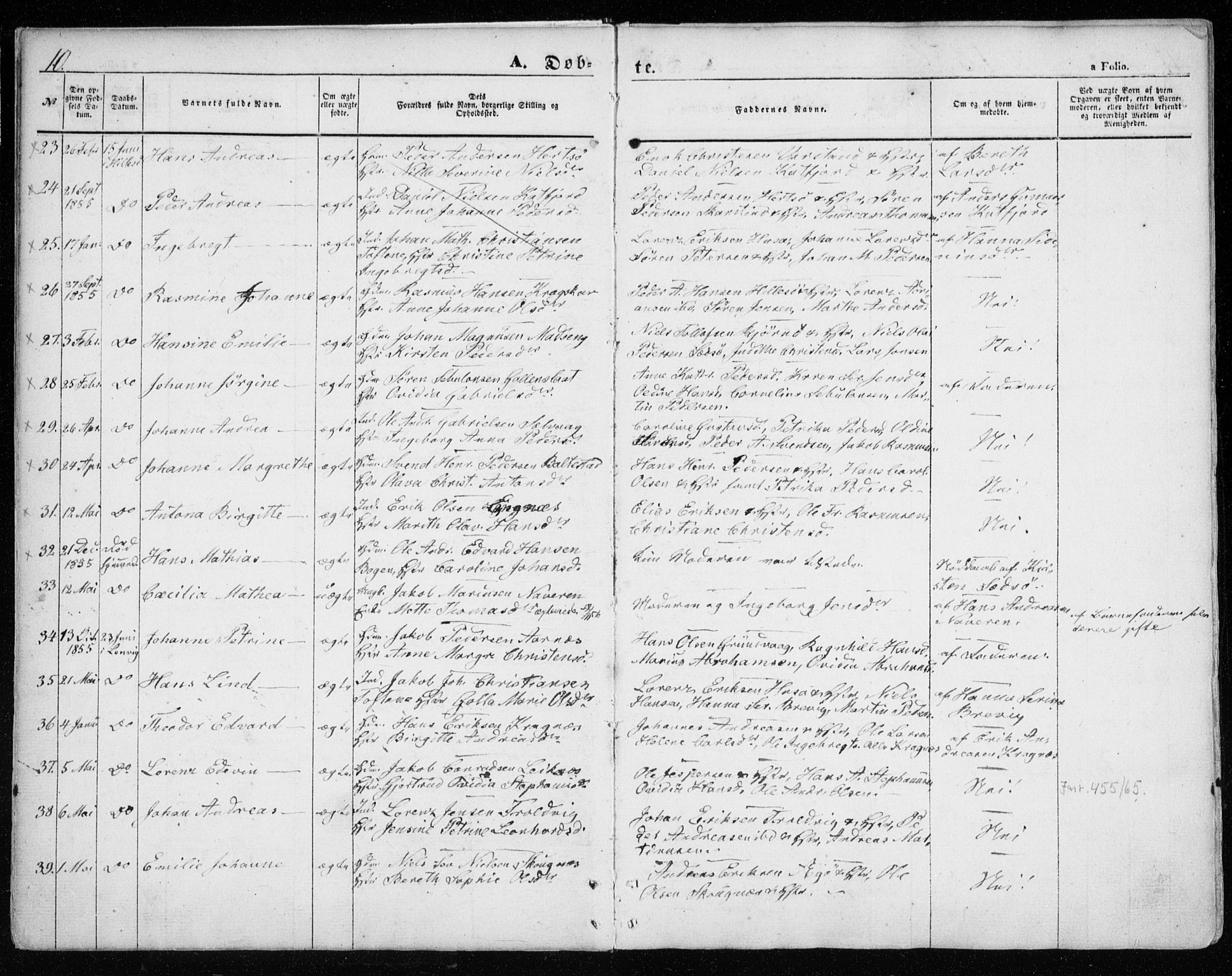 Lenvik sokneprestembete, AV/SATØ-S-1310/H/Ha/Haa/L0007kirke: Parish register (official) no. 7, 1855-1865, p. 10