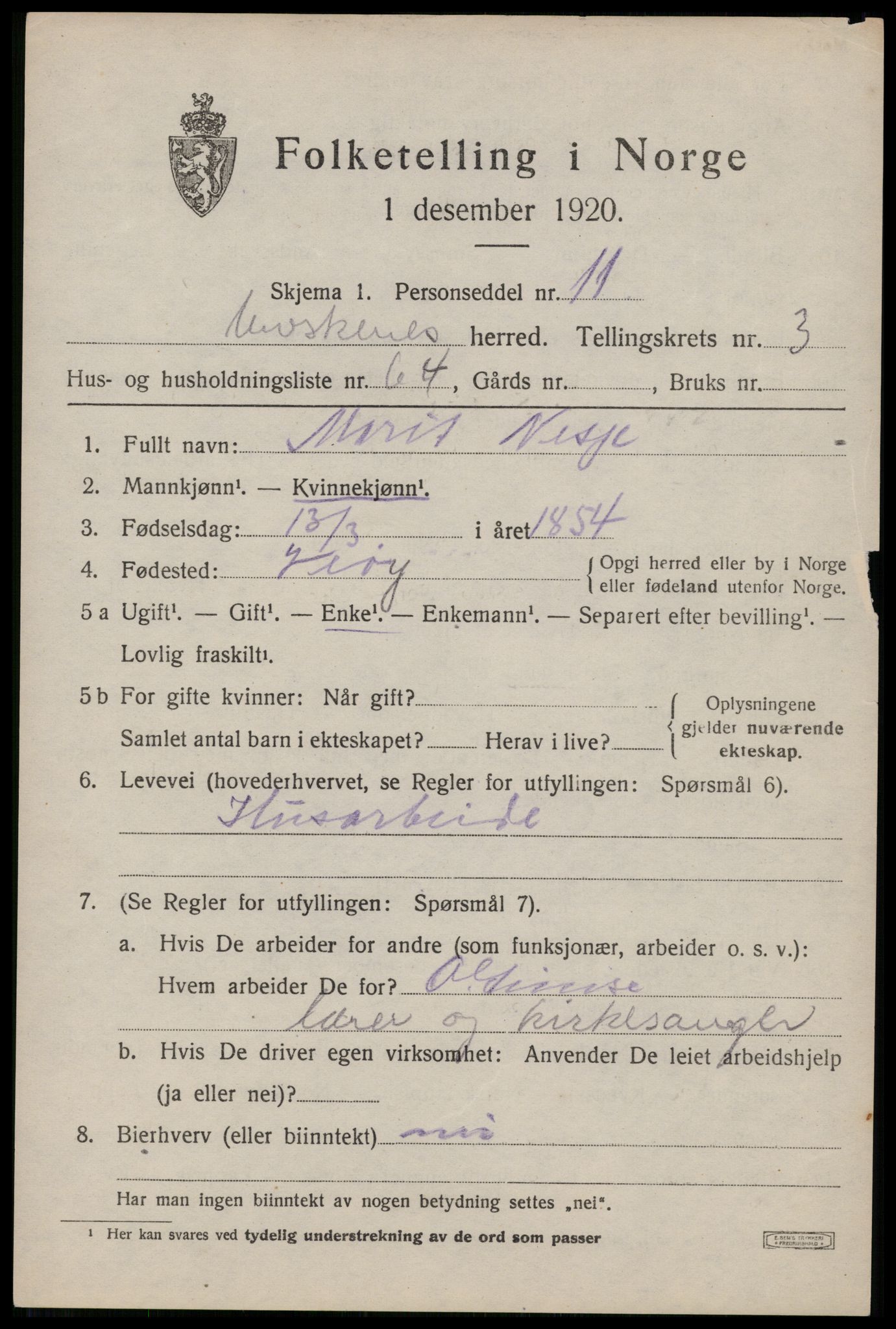 SAT, 1920 census for Moskenes, 1920, p. 2518