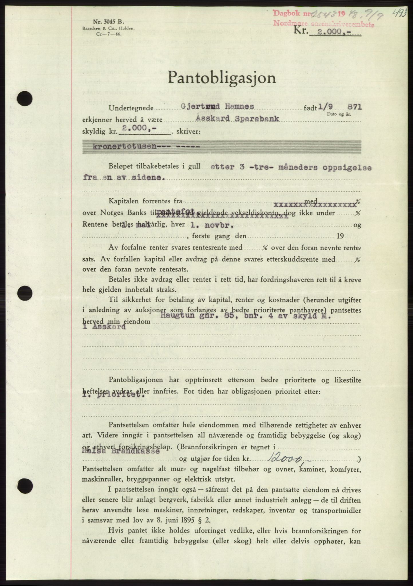 Nordmøre sorenskriveri, AV/SAT-A-4132/1/2/2Ca: Mortgage book no. B99, 1948-1948, Diary no: : 2543/1948