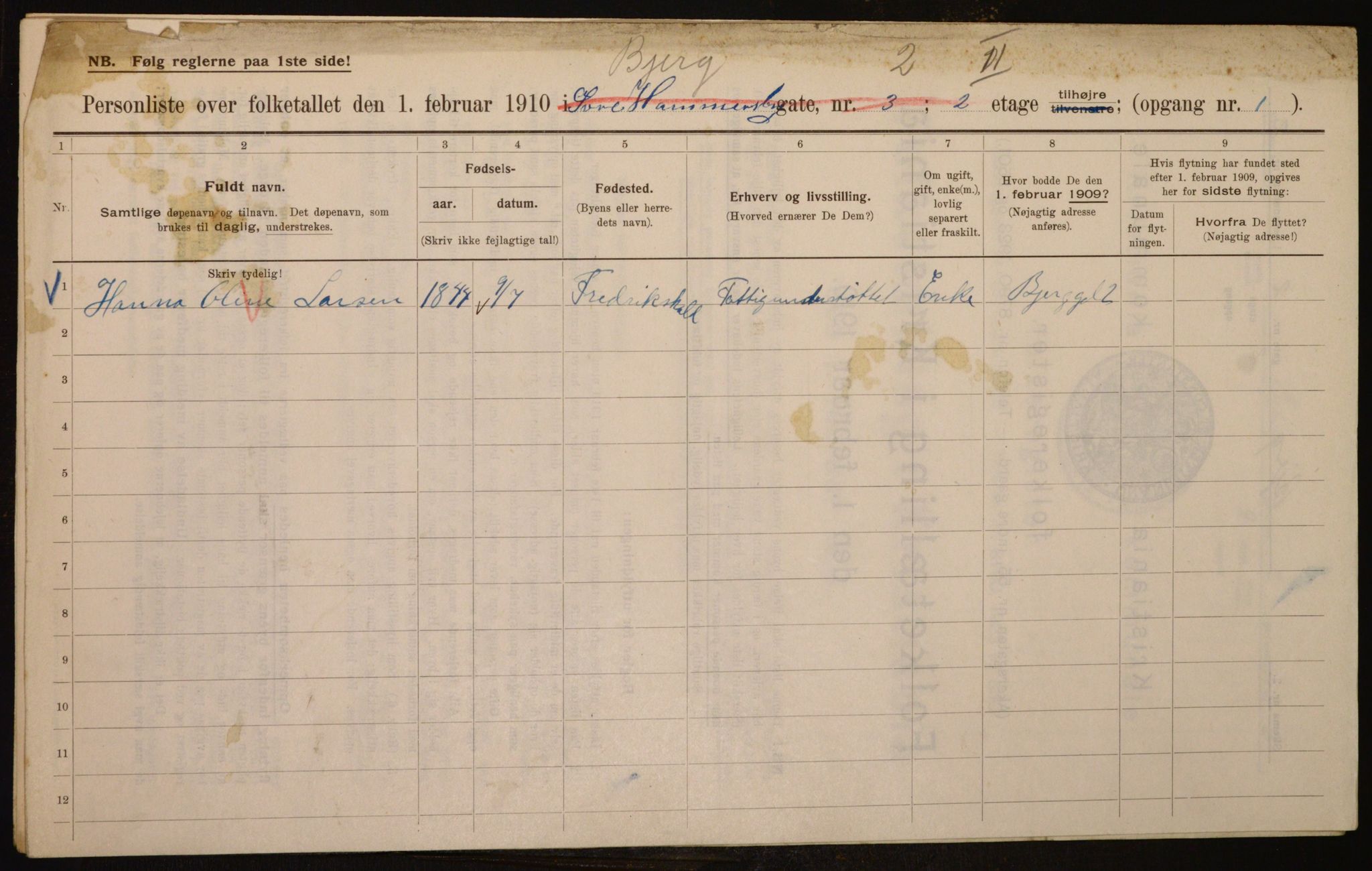 OBA, Municipal Census 1910 for Kristiania, 1910, p. 5266