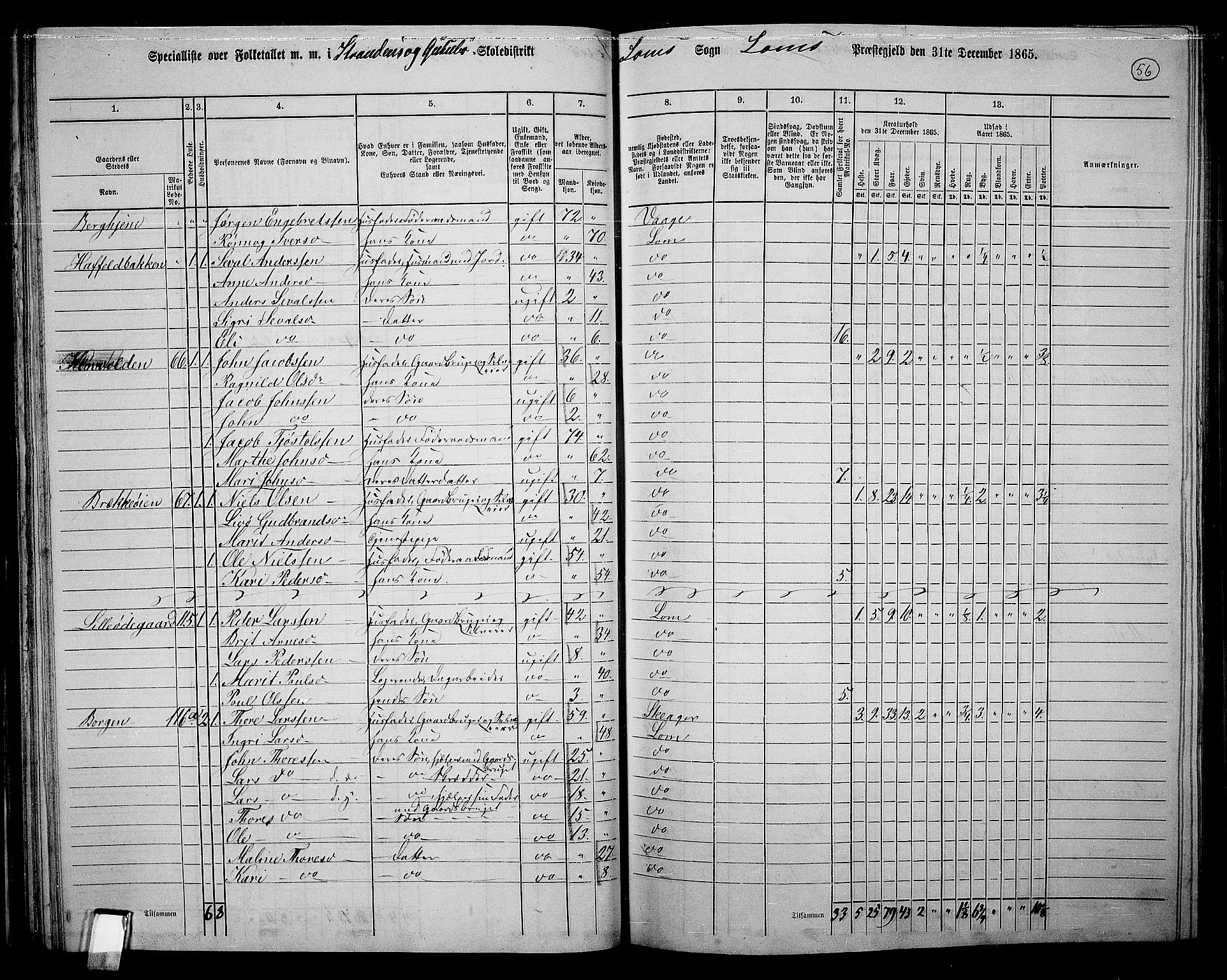 RA, 1865 census for Lom, 1865, p. 52