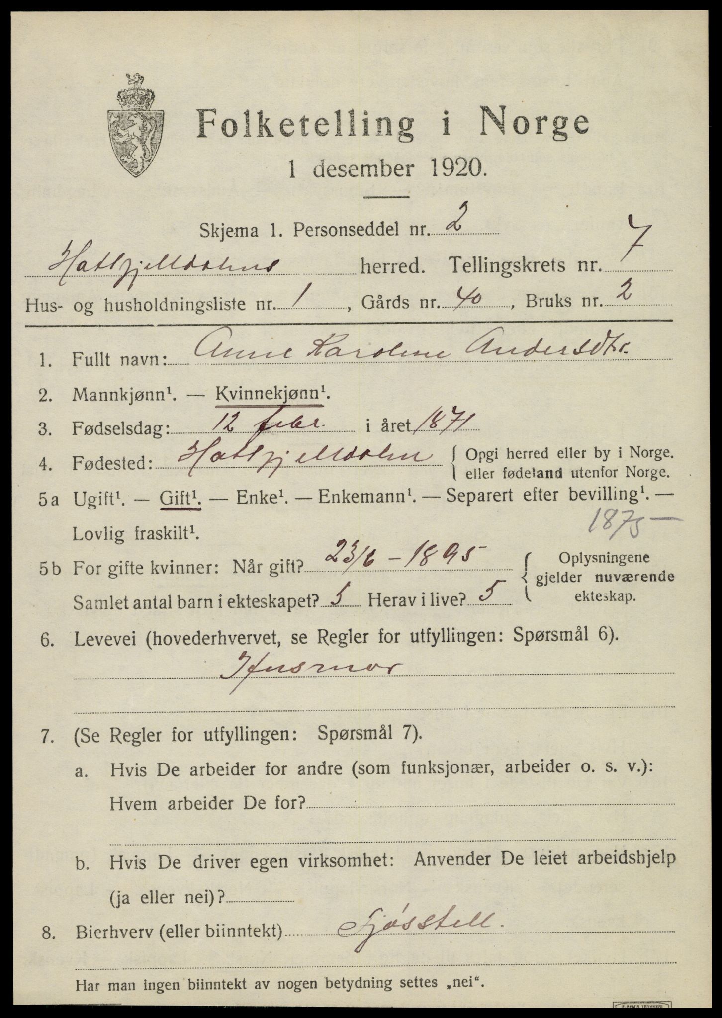 SAT, 1920 census for Hattfjelldal, 1920, p. 1594