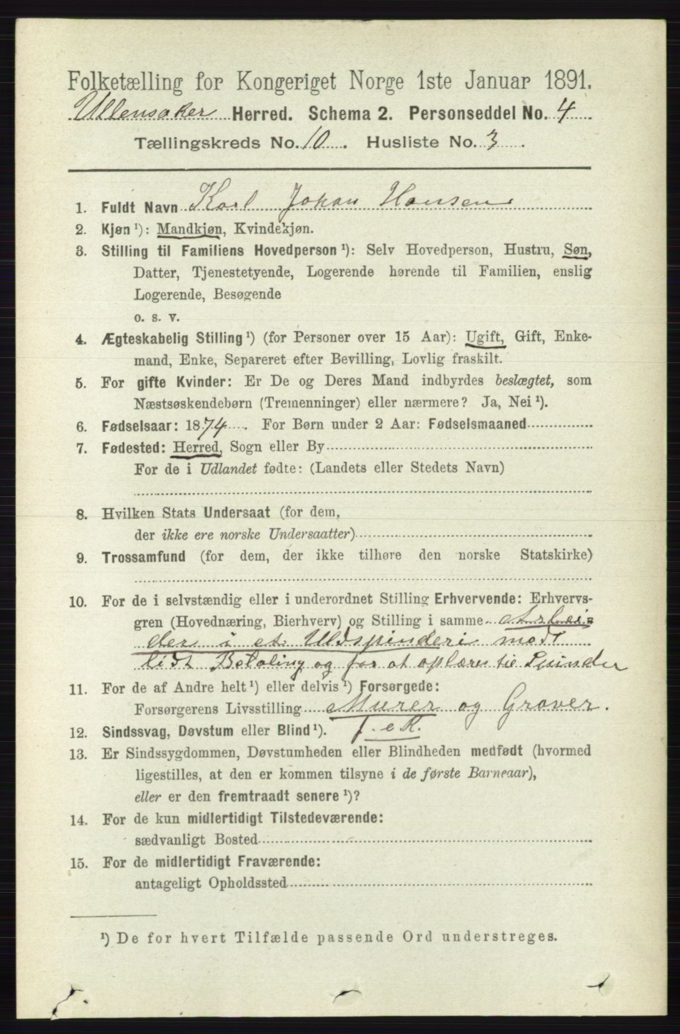 RA, 1891 census for 0235 Ullensaker, 1891, p. 4525