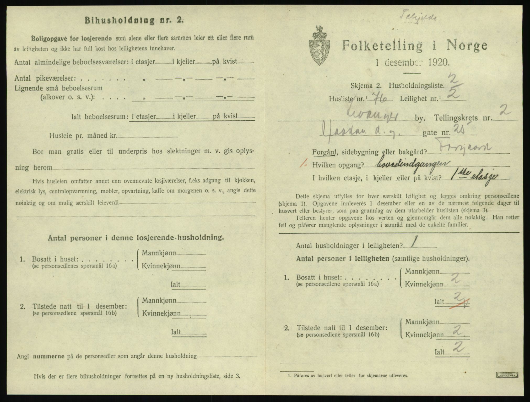 SAT, 1920 census for Levanger town, 1920, p. 1104