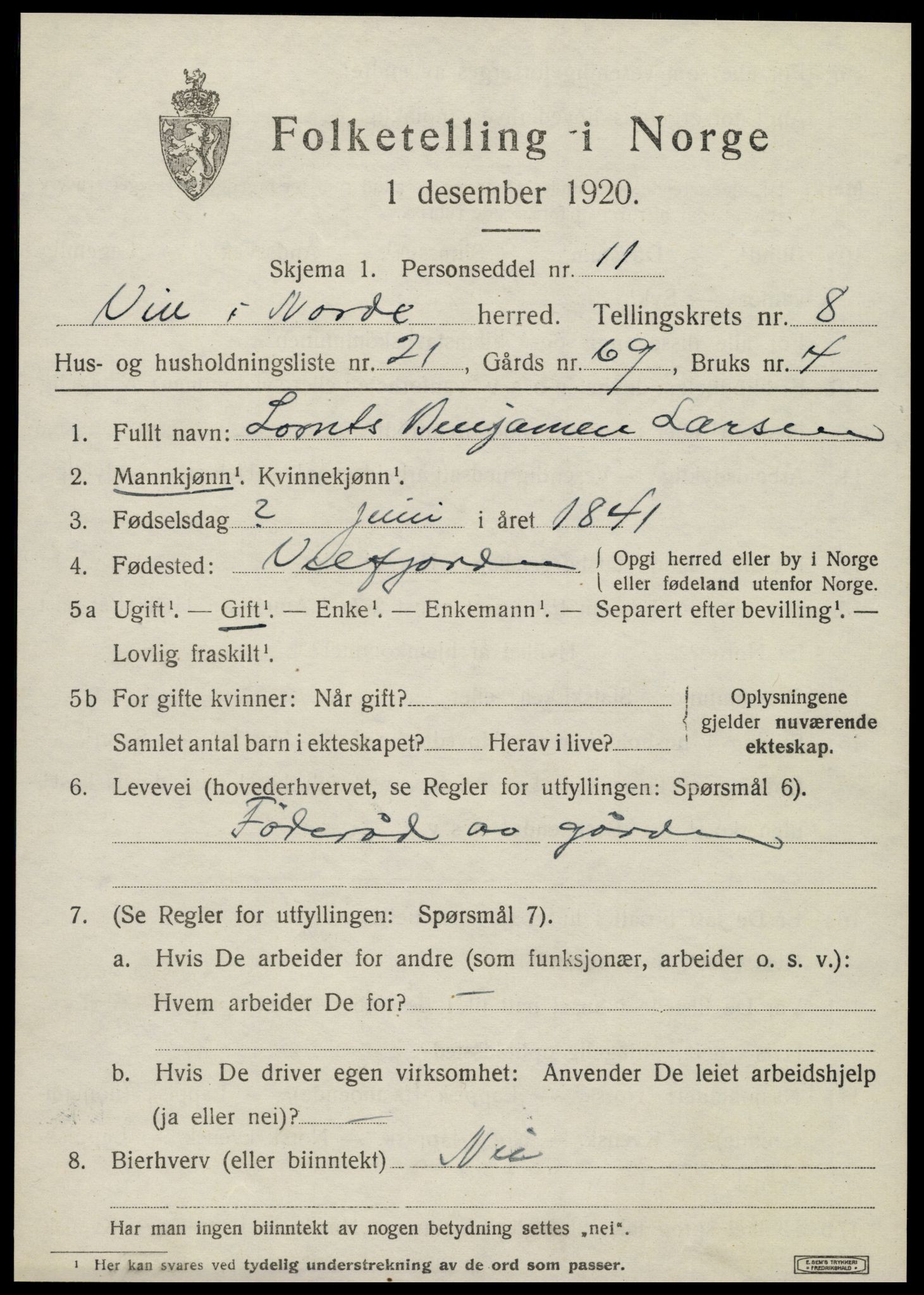 SAT, 1920 census for Vik, 1920, p. 5475