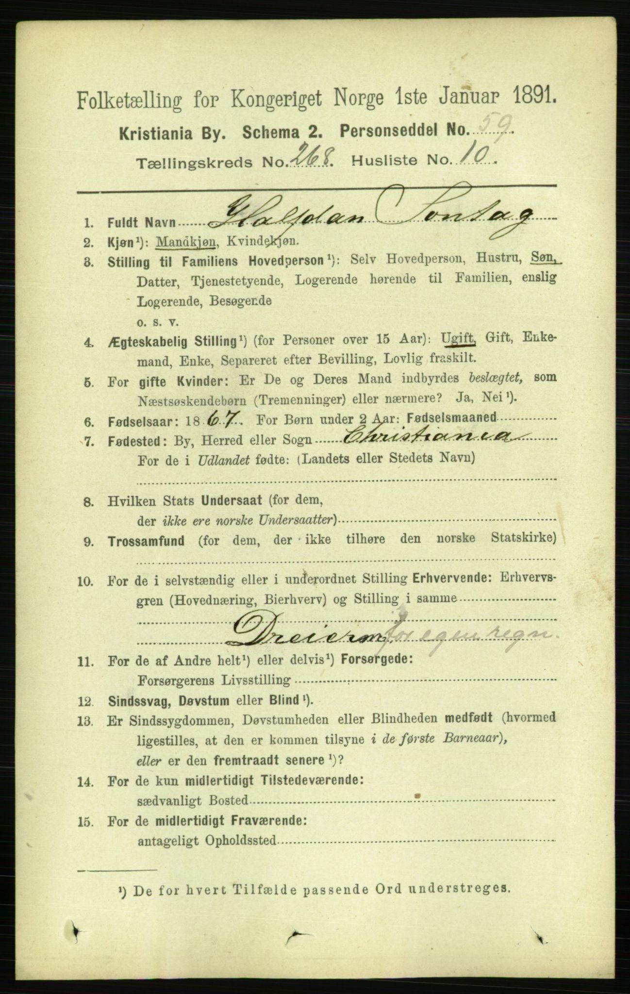 RA, 1891 census for 0301 Kristiania, 1891, p. 162312