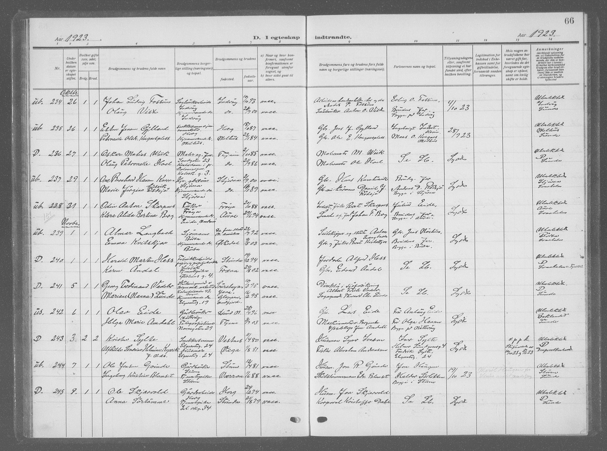 Ministerialprotokoller, klokkerbøker og fødselsregistre - Sør-Trøndelag, SAT/A-1456/601/L0098: Parish register (copy) no. 601C16, 1921-1934, p. 66