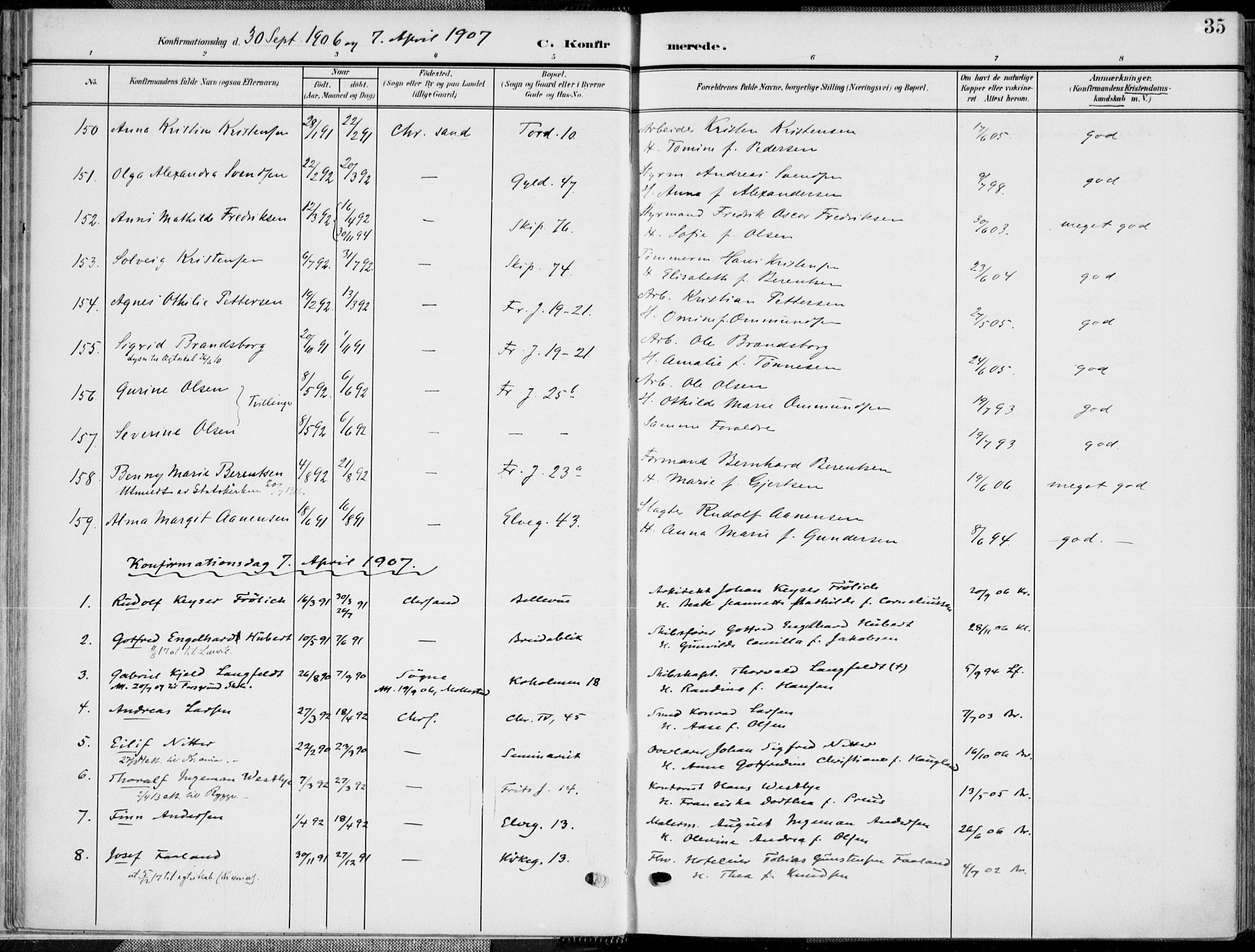 Kristiansand domprosti, SAK/1112-0006/F/Fa/L0022: Parish register (official) no. A 21, 1905-1916, p. 35
