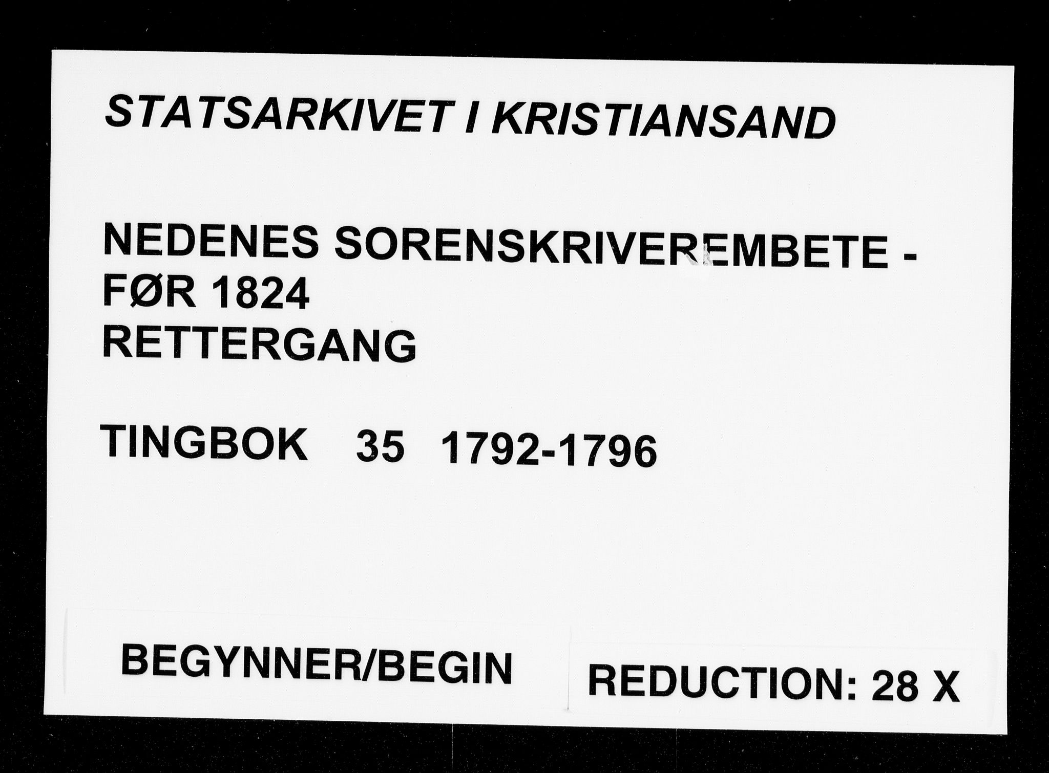 Nedenes sorenskriveri før 1824, AV/SAK-1221-0007/F/Fa/L0040: Tingbok med register nr 35, 1792-1796