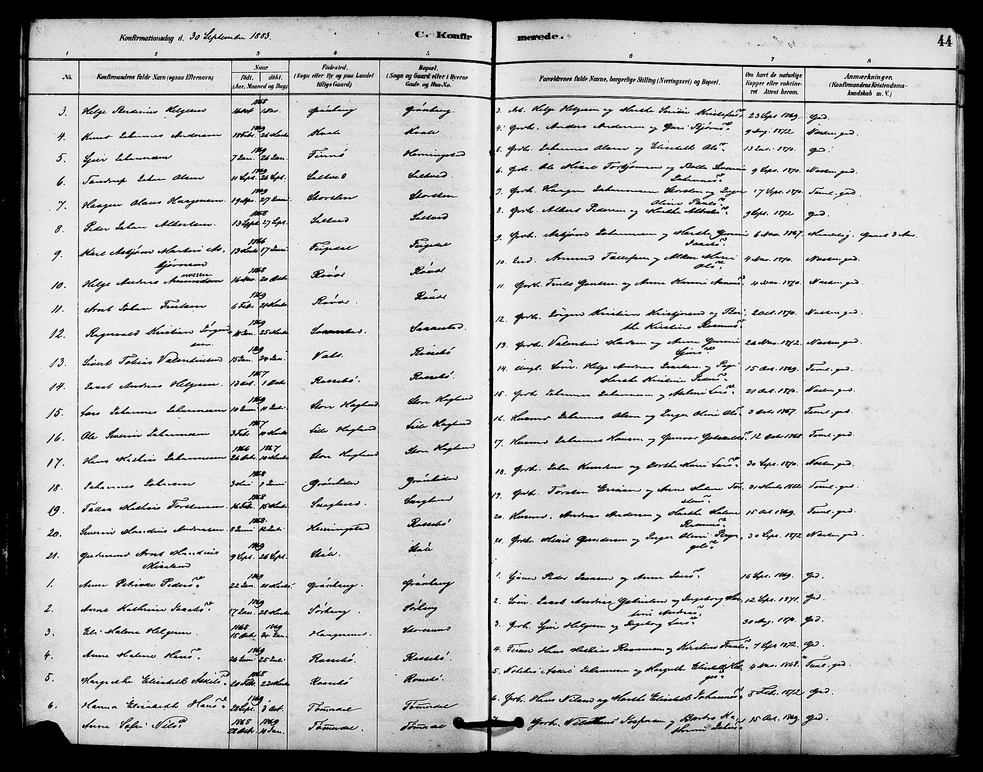 Haugesund sokneprestkontor, AV/SAST-A -101863/H/Ha/Haa/L0002: Parish register (official) no. A 2, 1878-1886, p. 44