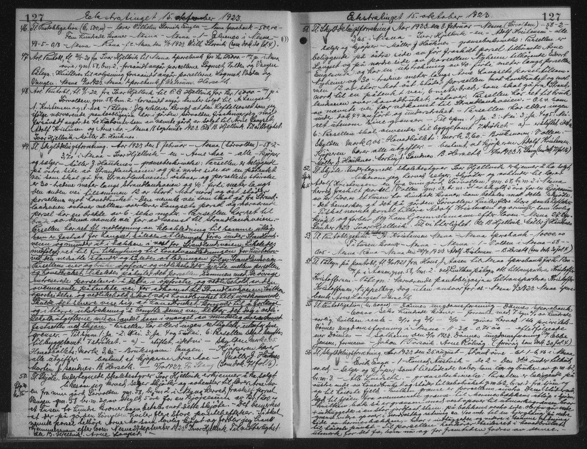 Rana sorenskriveri , AV/SAT-A-1108/1/2/2C/L0018: Mortgage book no. 18, 1923-1928, p. 127, Deed date: 15.10.1923
