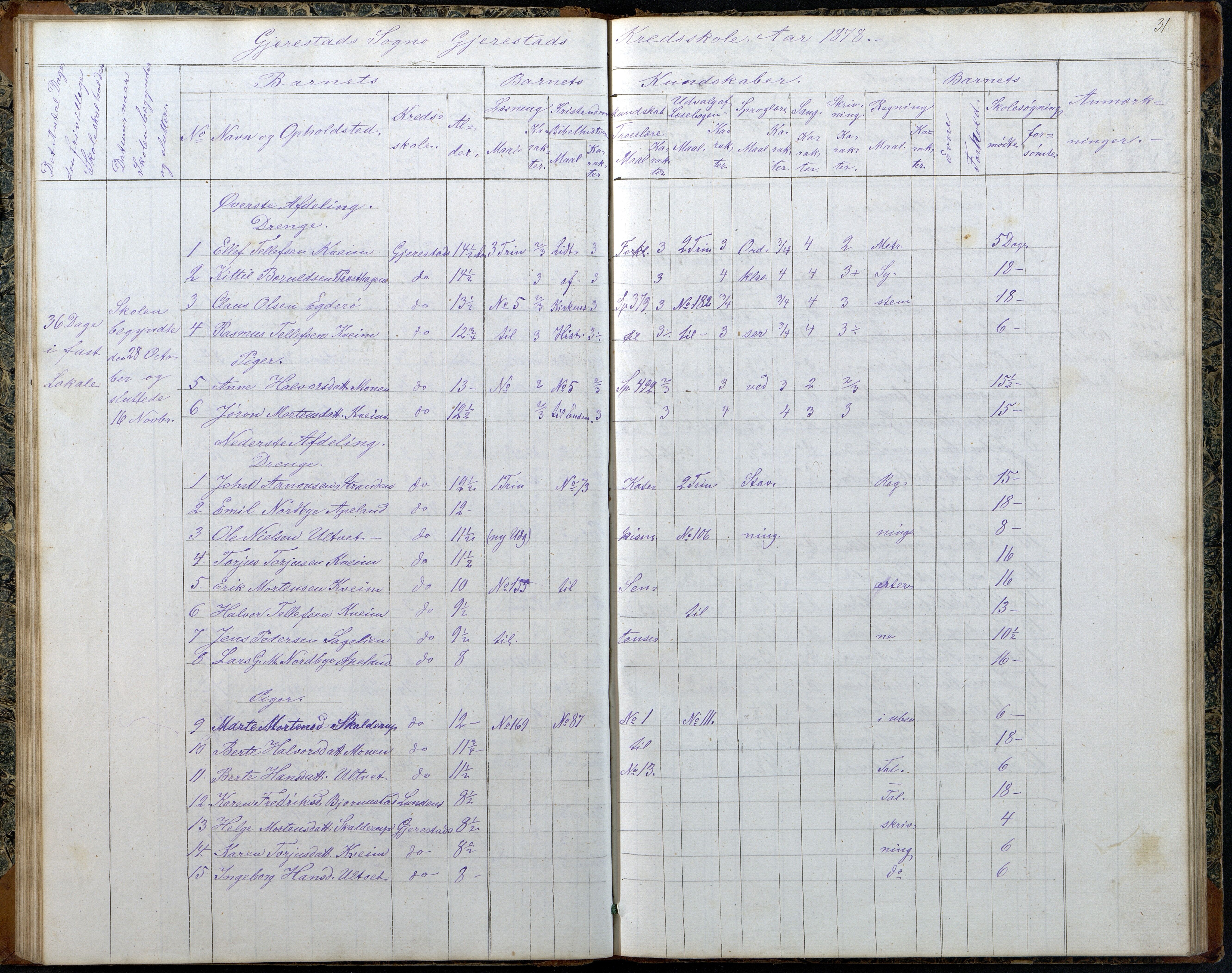 Gjerstad Kommune, Gjerstad Skole, AAKS/KA0911-550a/F02/L0006: Skoleprotokoll, 1863-1891, p. 31