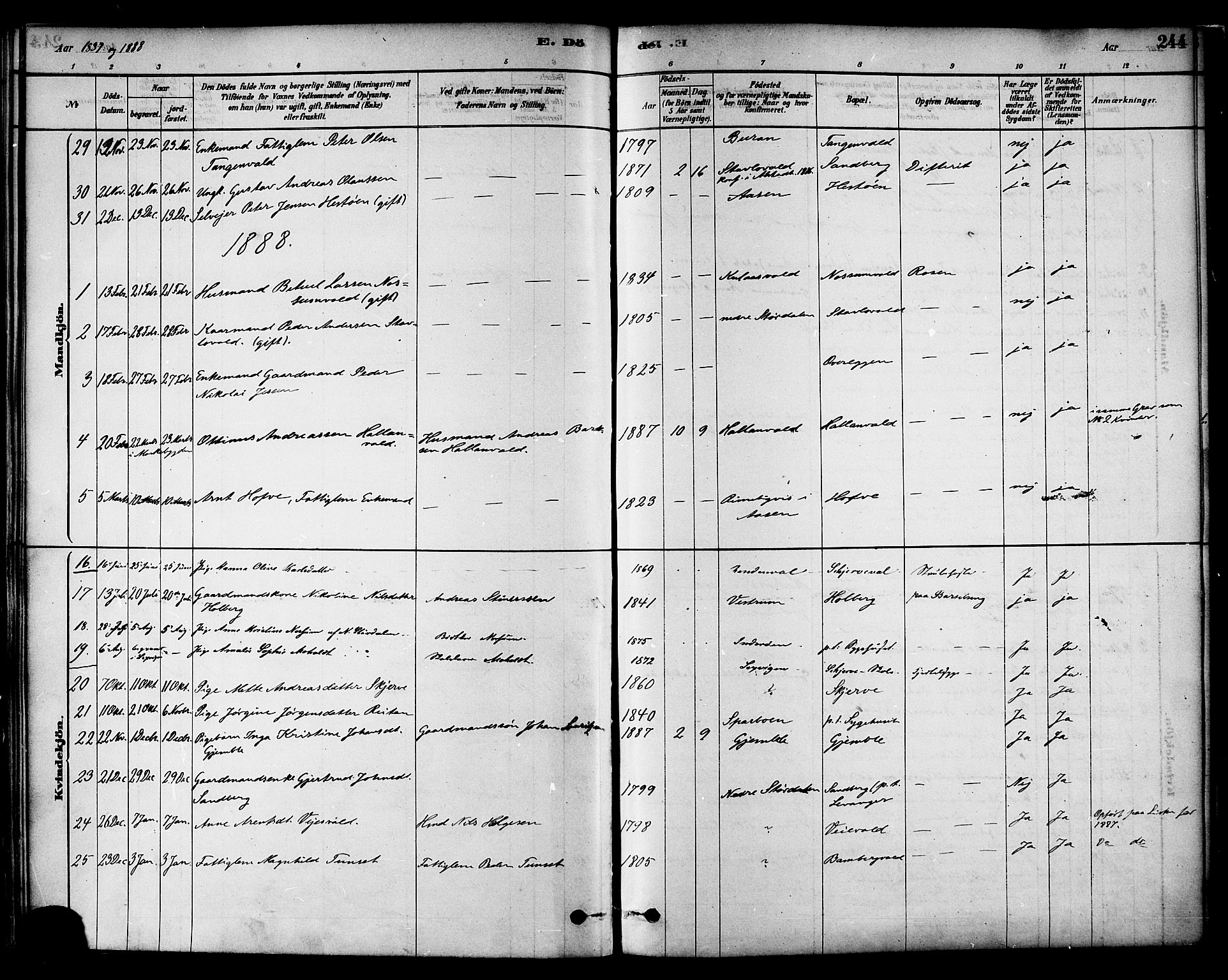 Ministerialprotokoller, klokkerbøker og fødselsregistre - Nord-Trøndelag, SAT/A-1458/717/L0159: Parish register (official) no. 717A09, 1878-1898, p. 244